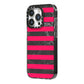 Marble Black Hot Pink iPhone 14 Pro Black Impact Case Side Angle on Silver phone