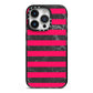 Marble Black Hot Pink iPhone 14 Pro Black Impact Case on Silver phone