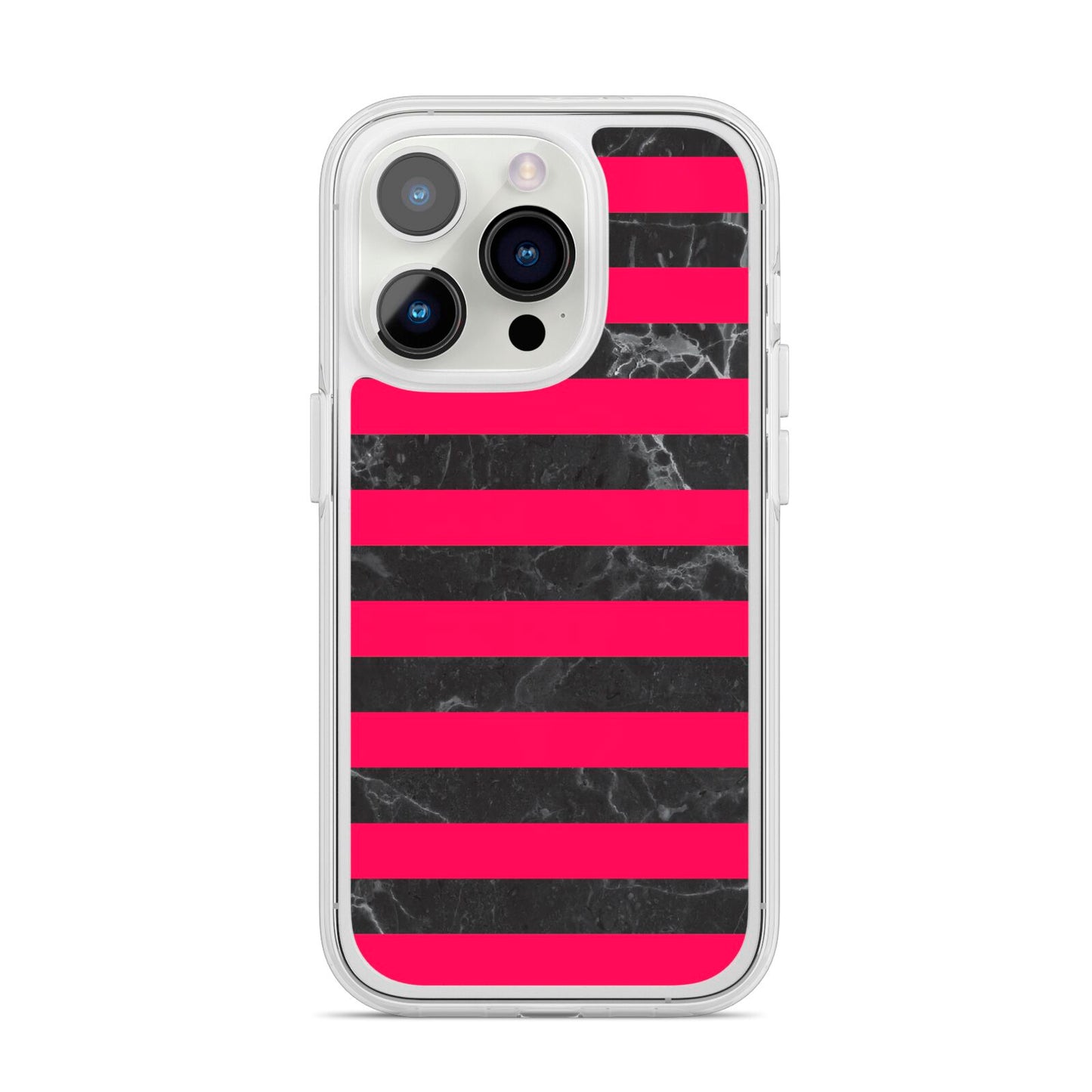 Marble Black Hot Pink iPhone 14 Pro Clear Tough Case Silver
