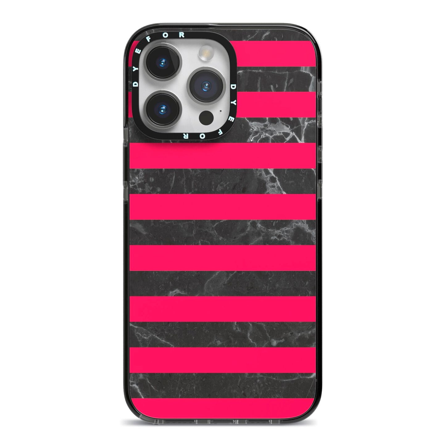 Marble Black Hot Pink iPhone 14 Pro Max Black Impact Case on Silver phone