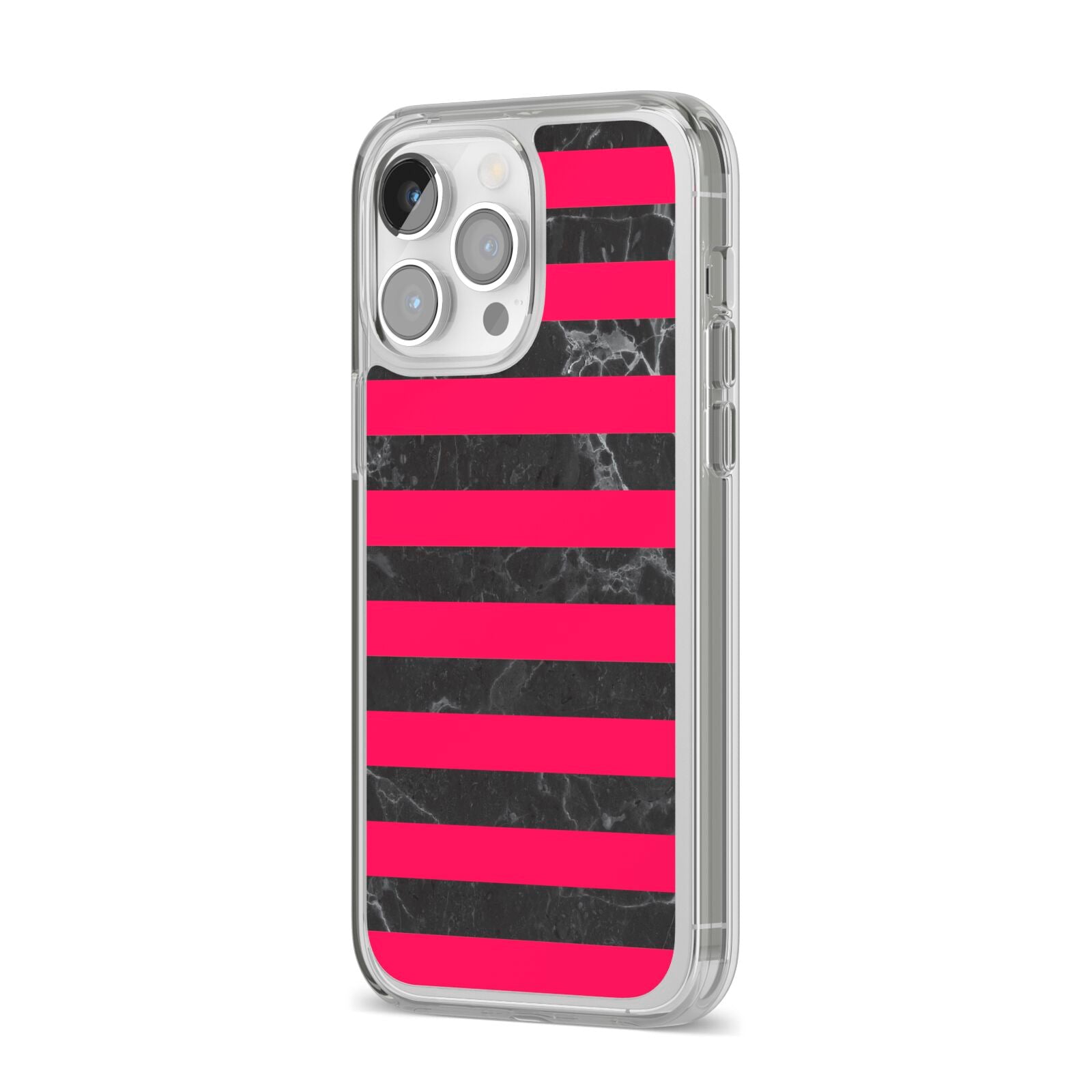 Marble Black Hot Pink iPhone 14 Pro Max Clear Tough Case Silver Angled Image