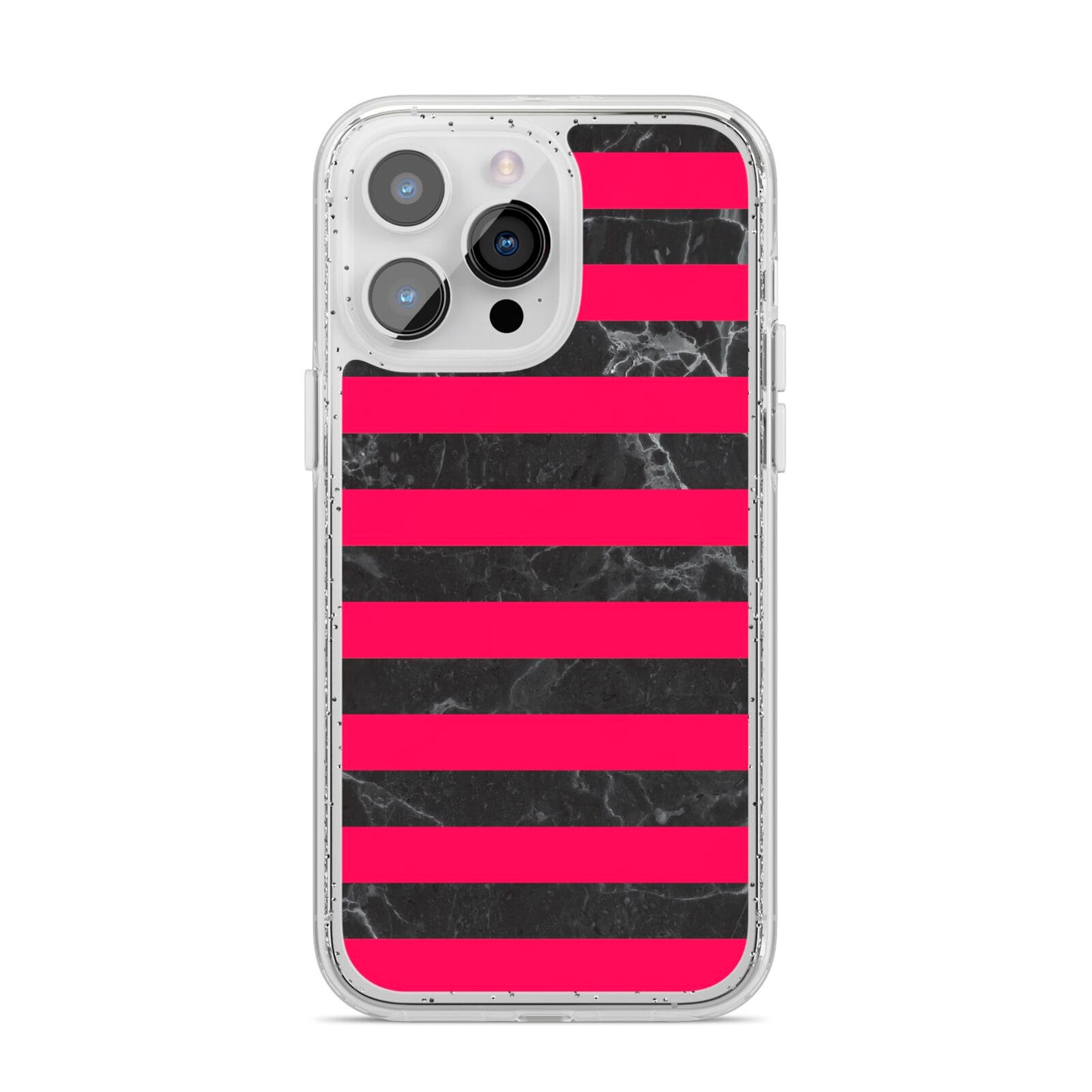 Marble Black Hot Pink iPhone 14 Pro Max Glitter Tough Case Silver