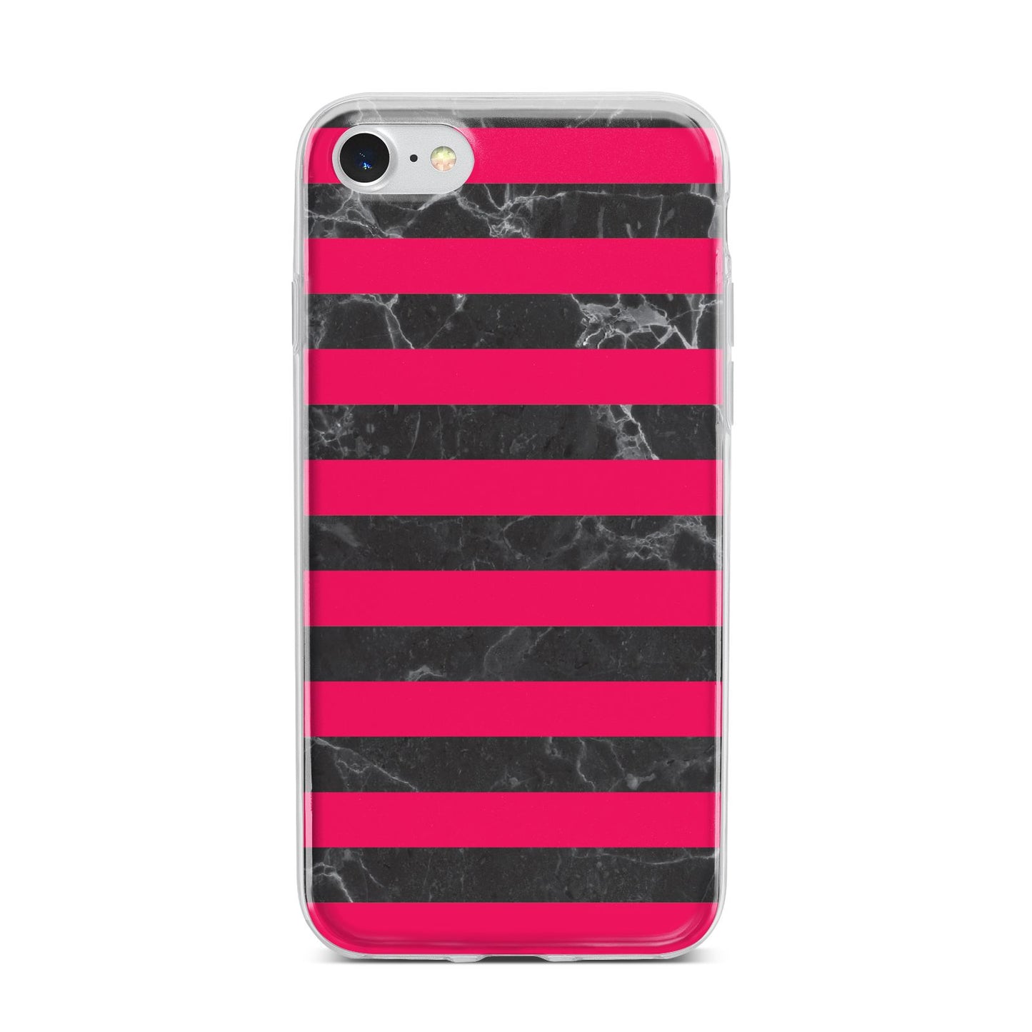 Marble Black Hot Pink iPhone 7 Bumper Case on Silver iPhone