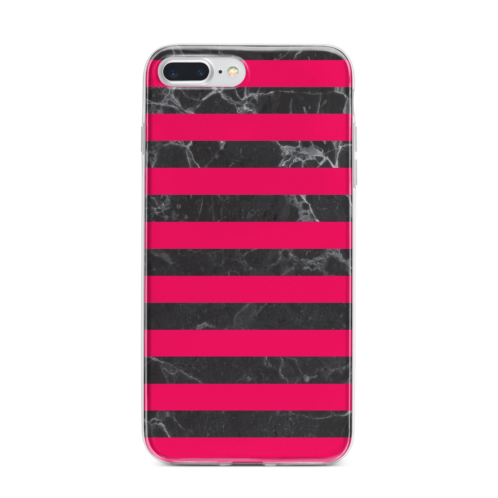 Marble Black Hot Pink iPhone 7 Plus Bumper Case on Silver iPhone
