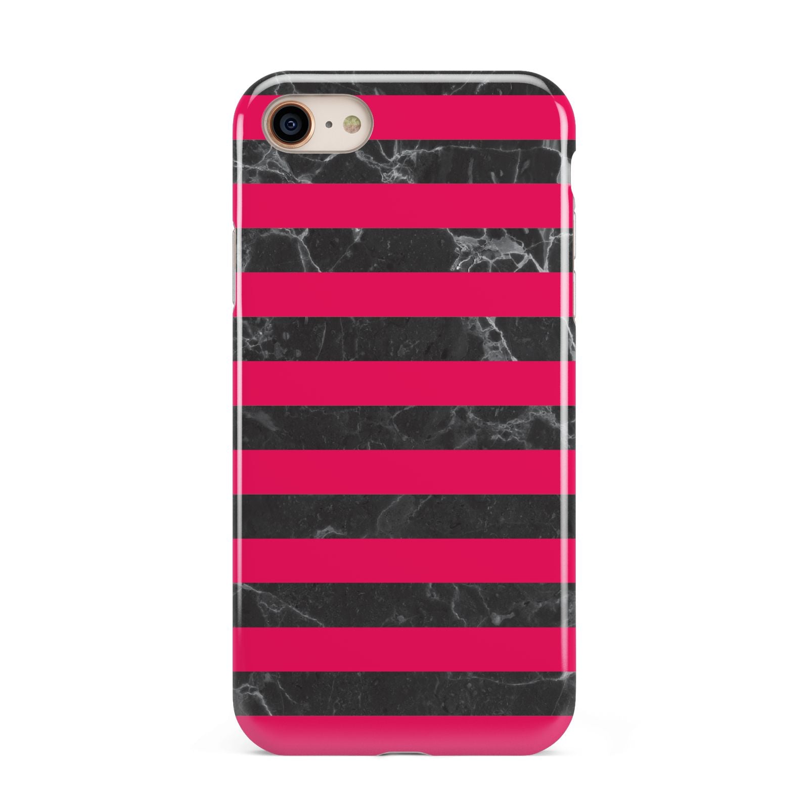 Marble Black Hot Pink iPhone 8 3D Tough Case on Gold Phone