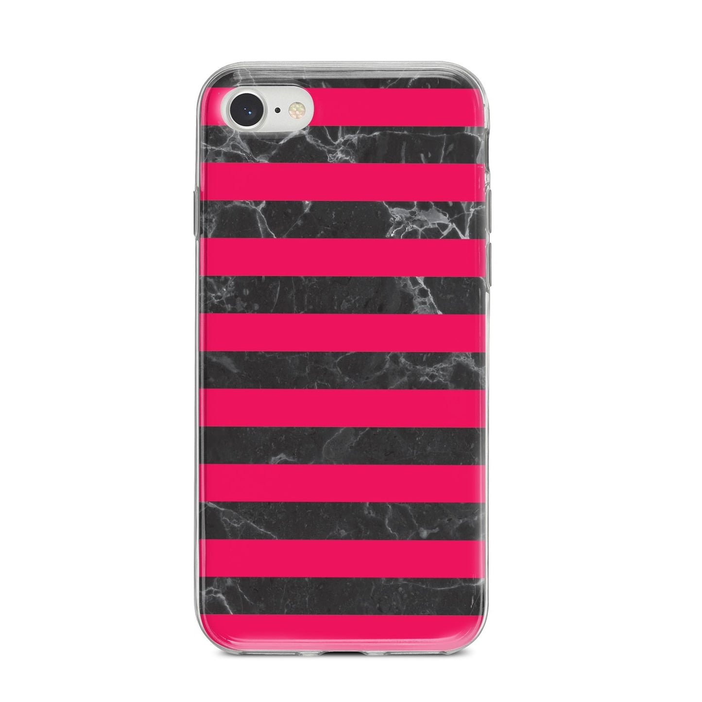 Marble Black Hot Pink iPhone 8 Bumper Case on Silver iPhone