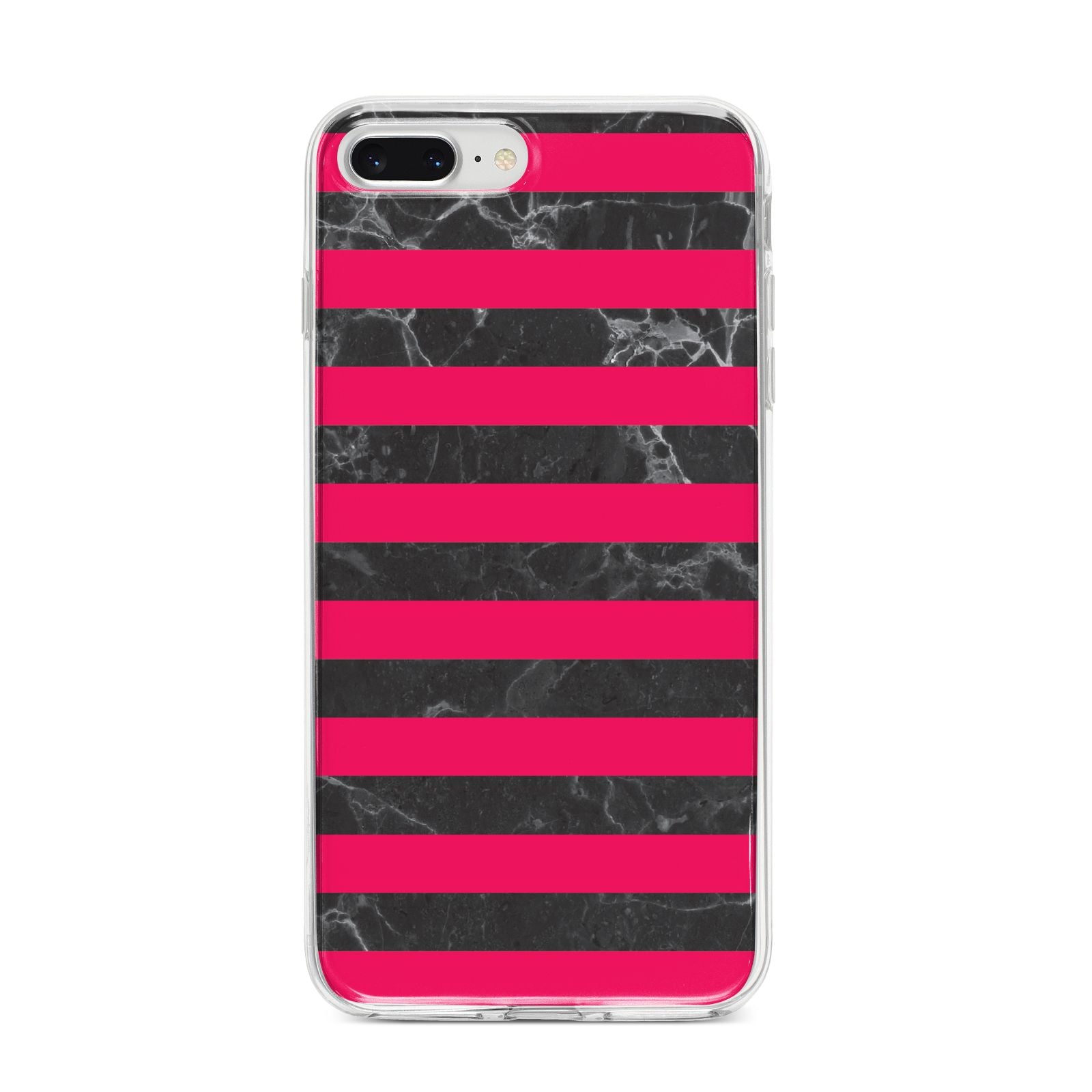 Marble Black Hot Pink iPhone 8 Plus Bumper Case on Silver iPhone