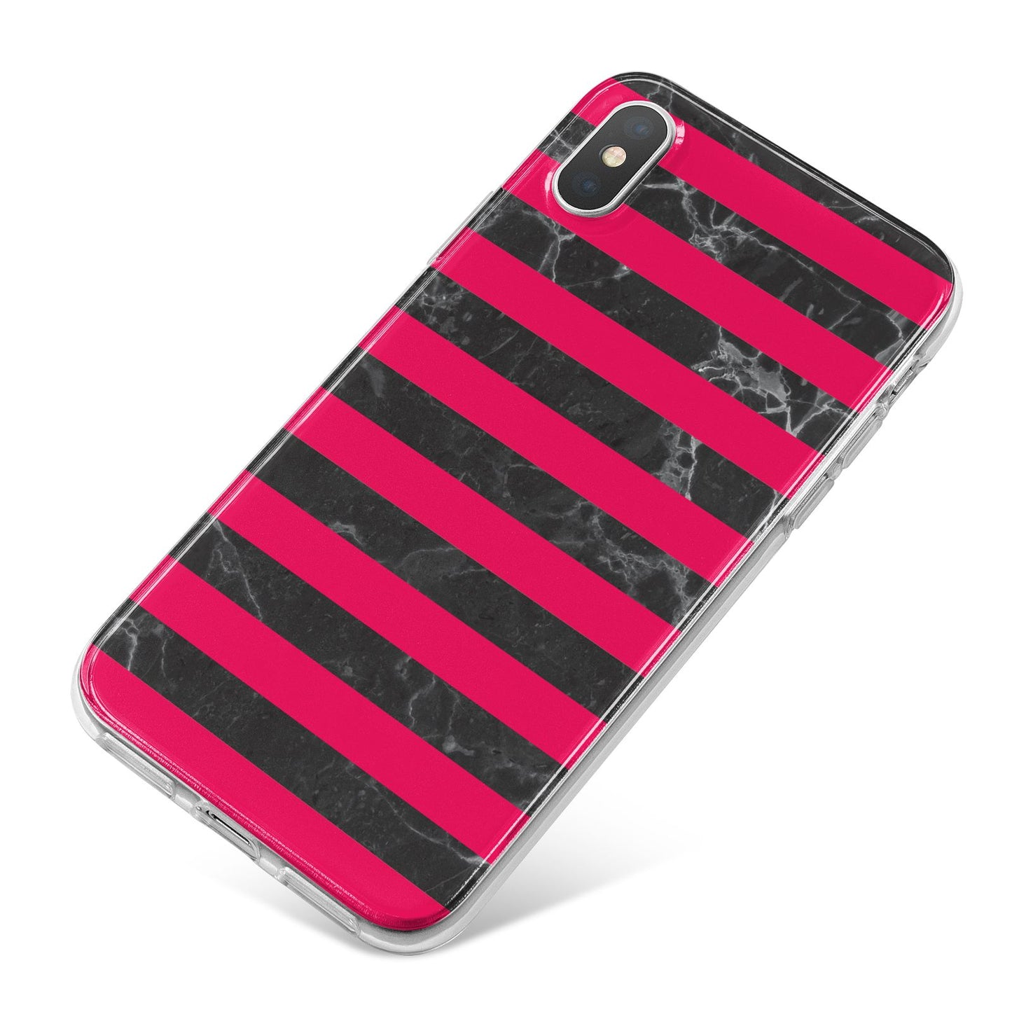 Marble Black Hot Pink iPhone X Bumper Case on Silver iPhone