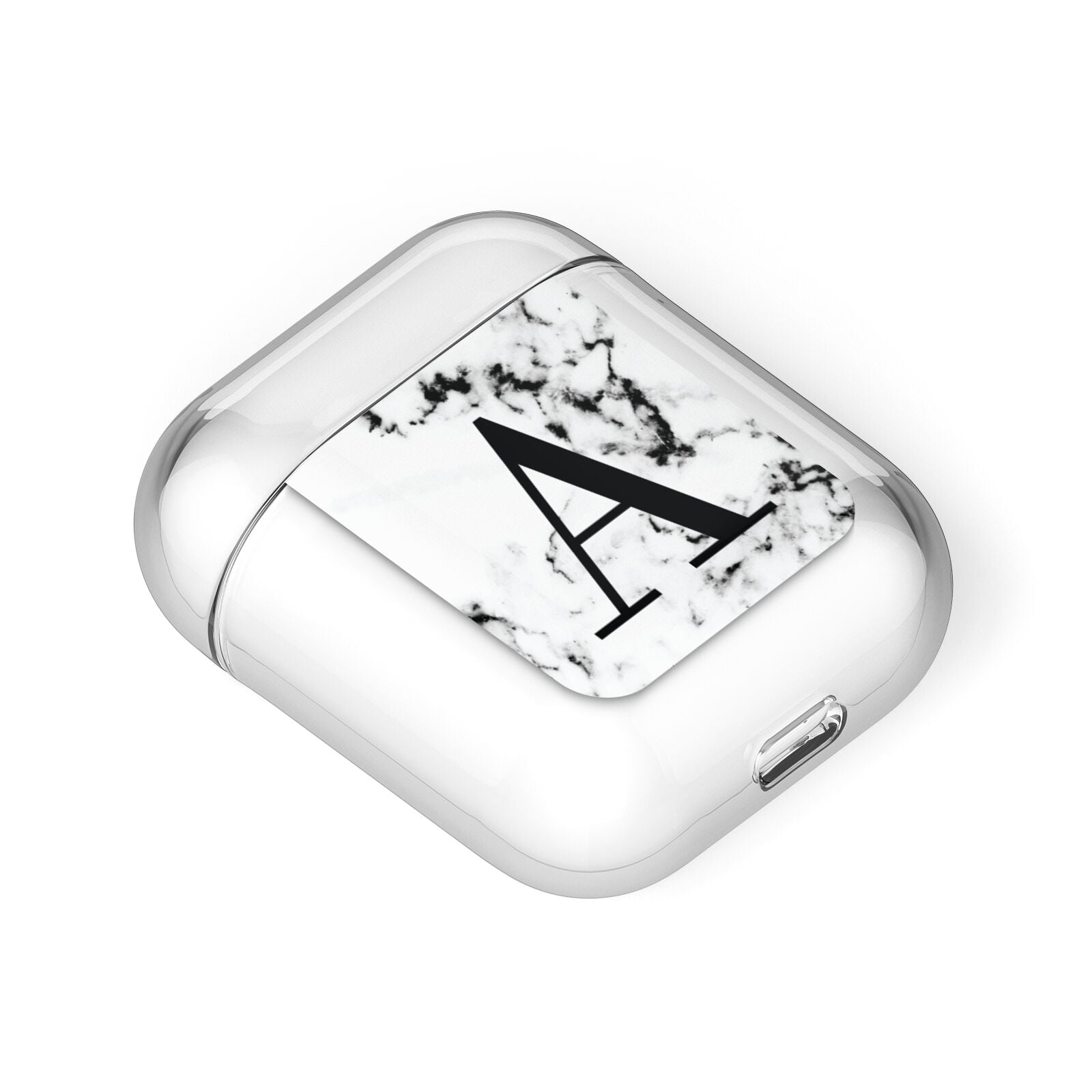 Marble Black Initial Personalised AirPods Case Laid Flat