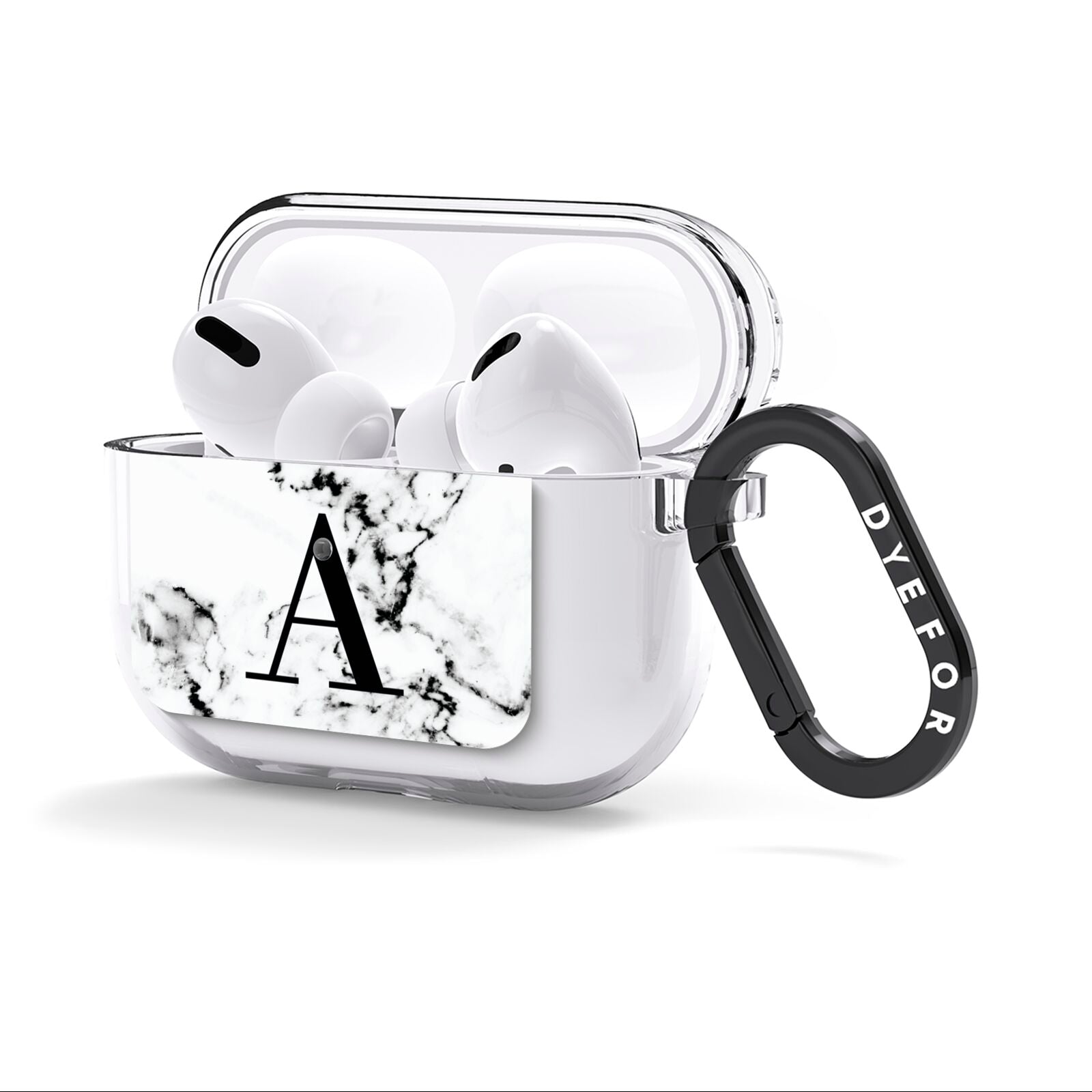Marble Black Initial Personalised AirPods Clear Case 3rd Gen Side Image