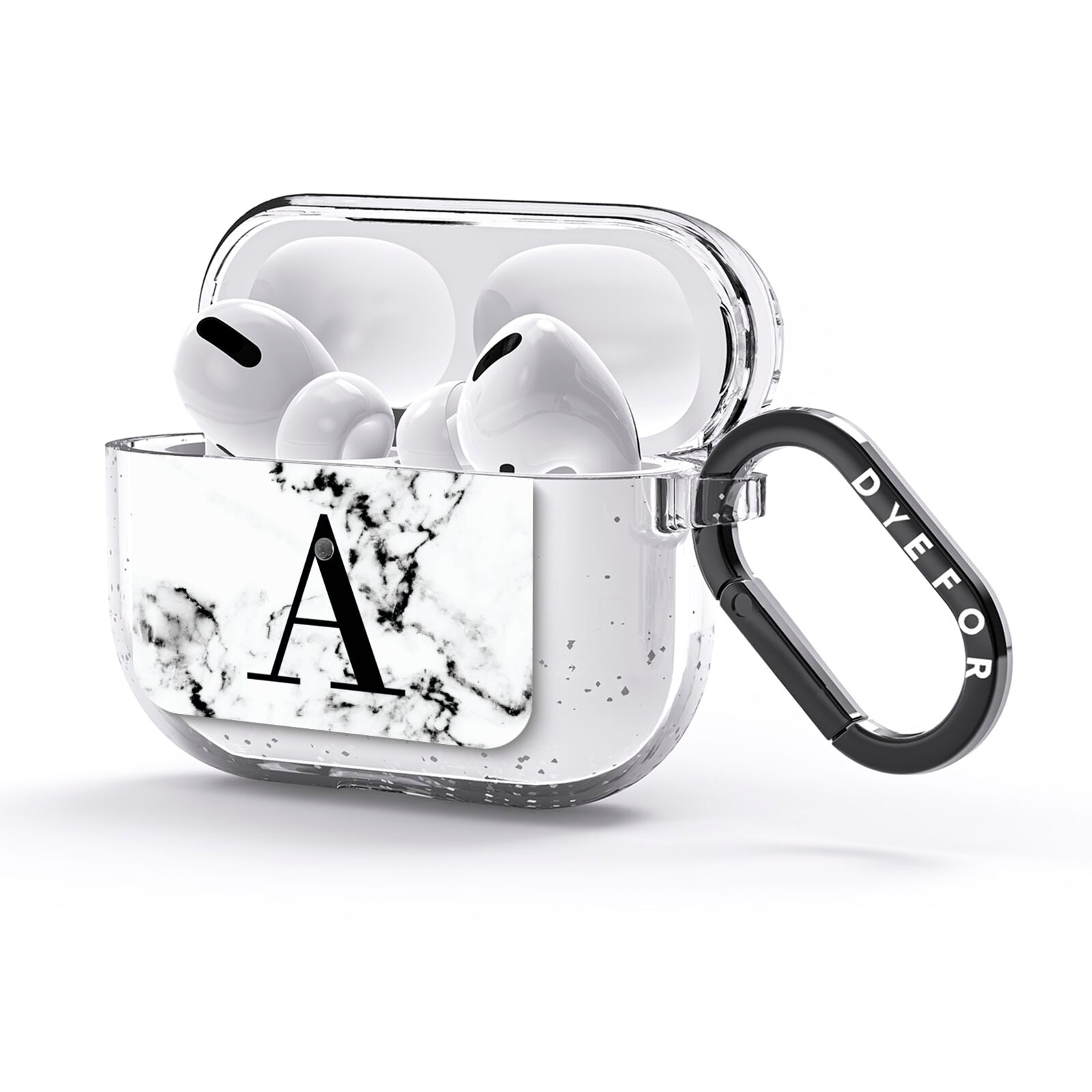 Marble Black Initial Personalised AirPods Glitter Case 3rd Gen Side Image