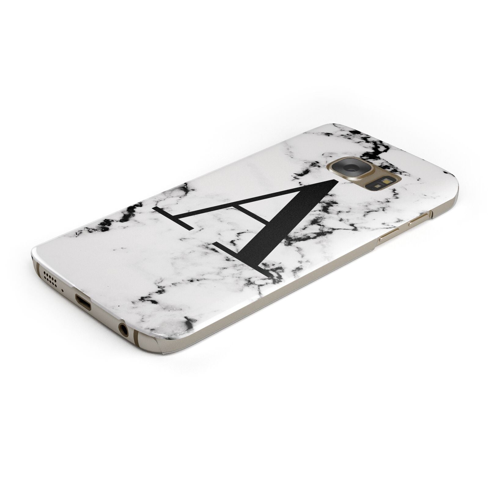 Marble Black Initial Personalised Protective Samsung Galaxy Case Angled Image