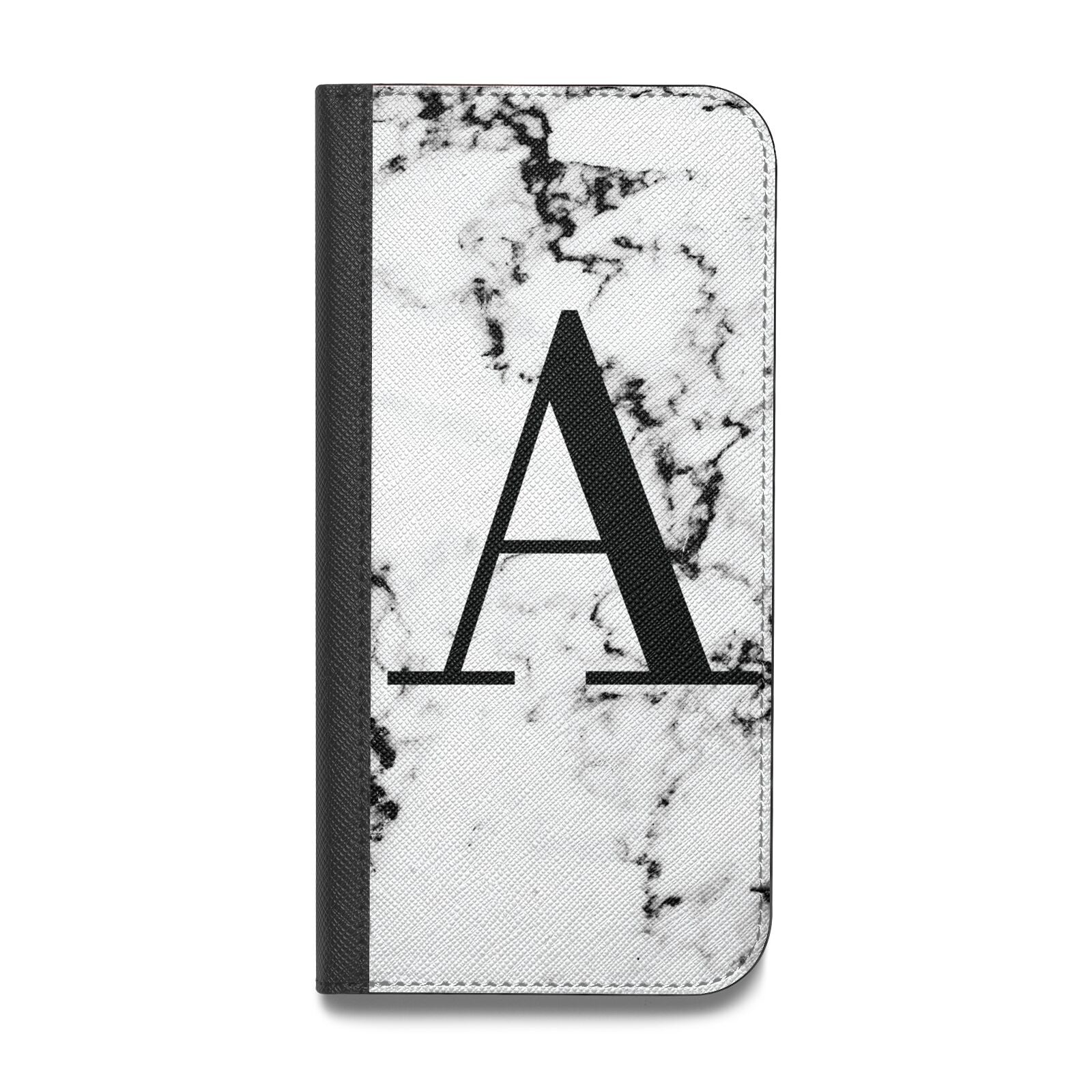 Marble Black Initial Personalised Vegan Leather Flip iPhone Case