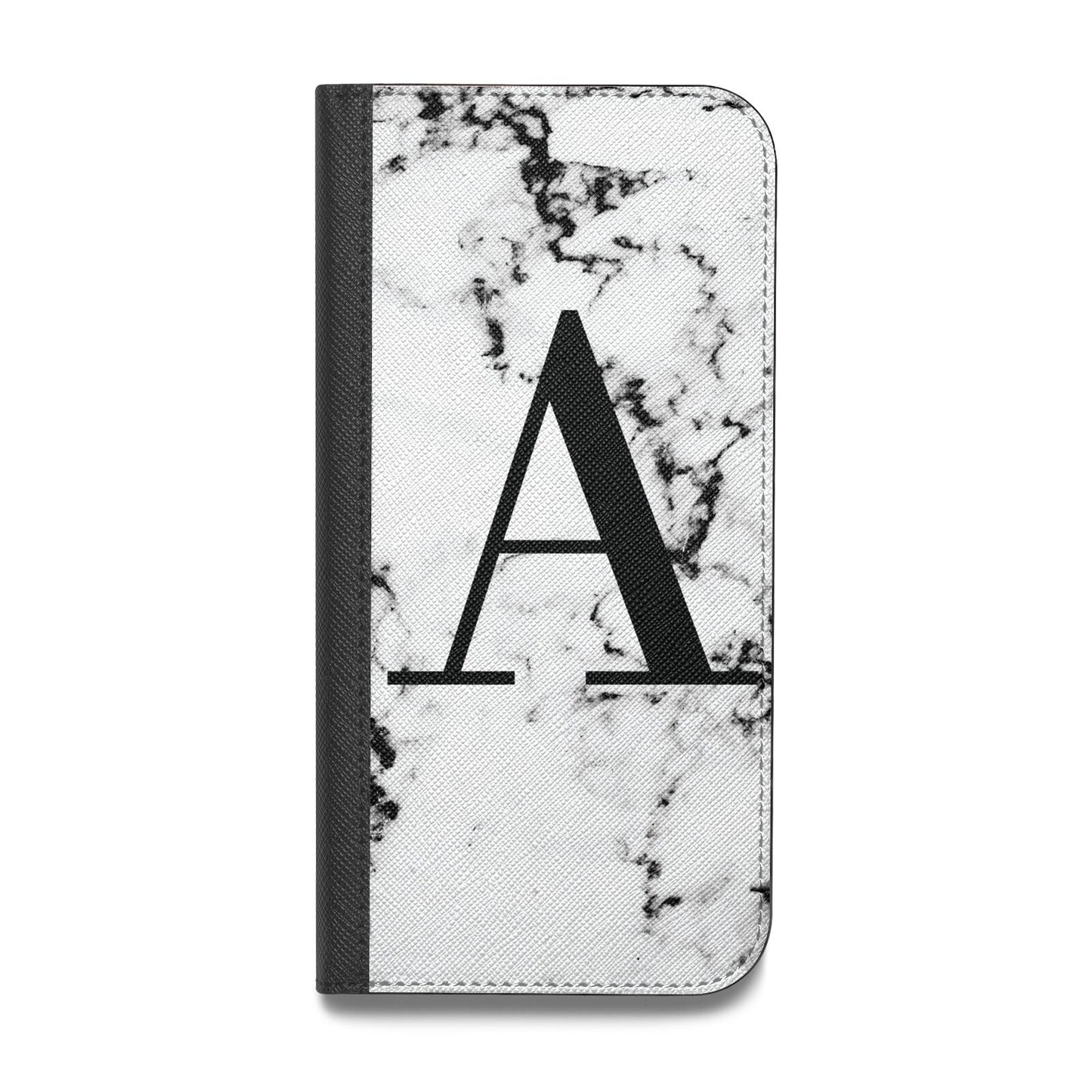 Marble Black Initial Personalised Vegan Leather Flip iPhone Case