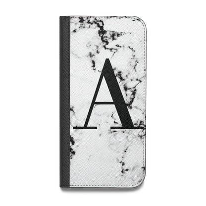 Marble Black Initial Personalised Vegan Leather Flip iPhone Case