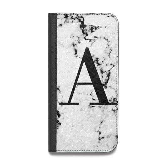 Marble Black Initial Personalised Vegan Leather Flip iPhone Case