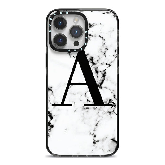 Marble Black Initial Personalised iPhone 14 Pro Max Black Impact Case on Silver phone