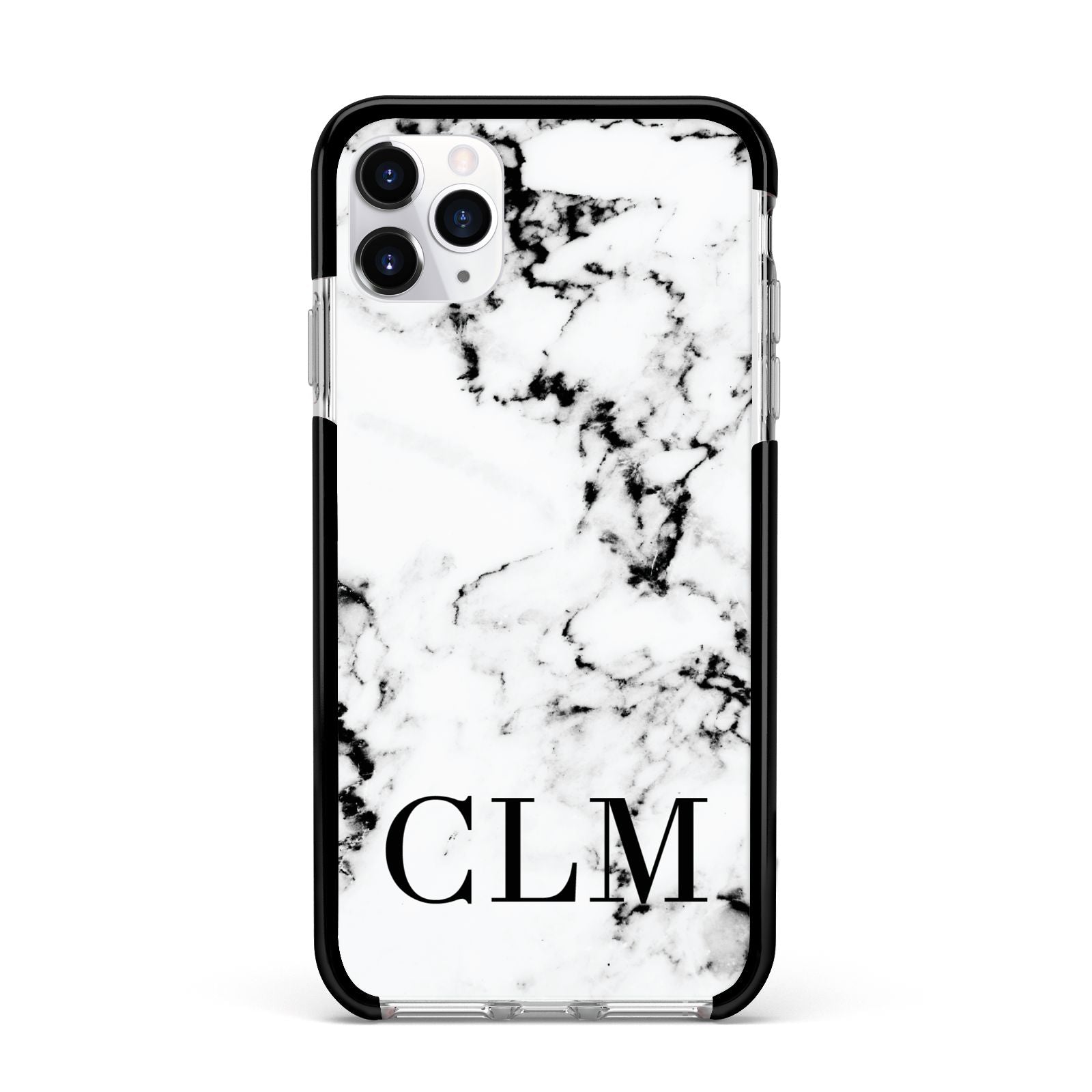 Marble Black Initials Personalised Apple iPhone 11 Pro Max in Silver with Black Impact Case