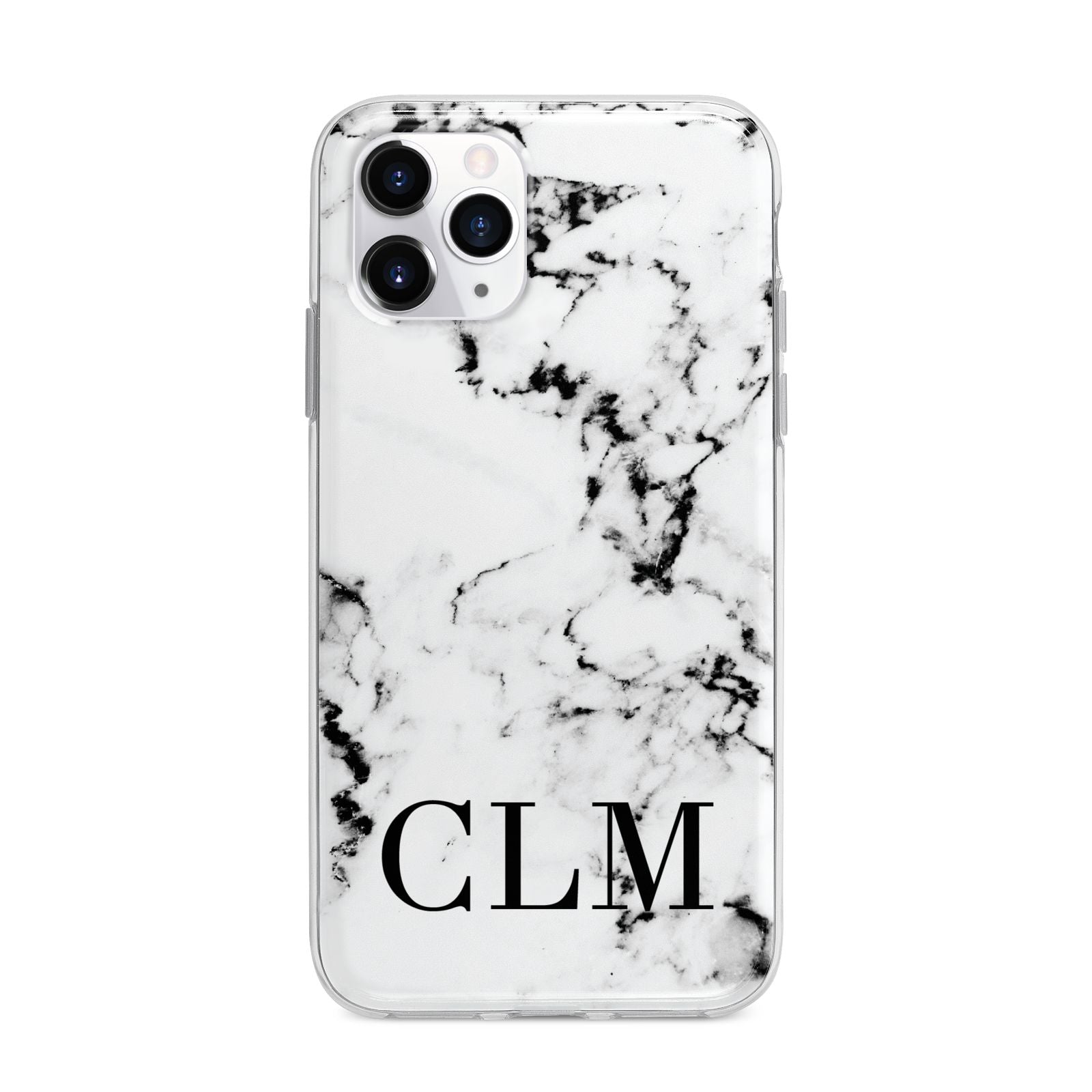 Marble Black Initials Personalised Apple iPhone 11 Pro Max in Silver with Bumper Case