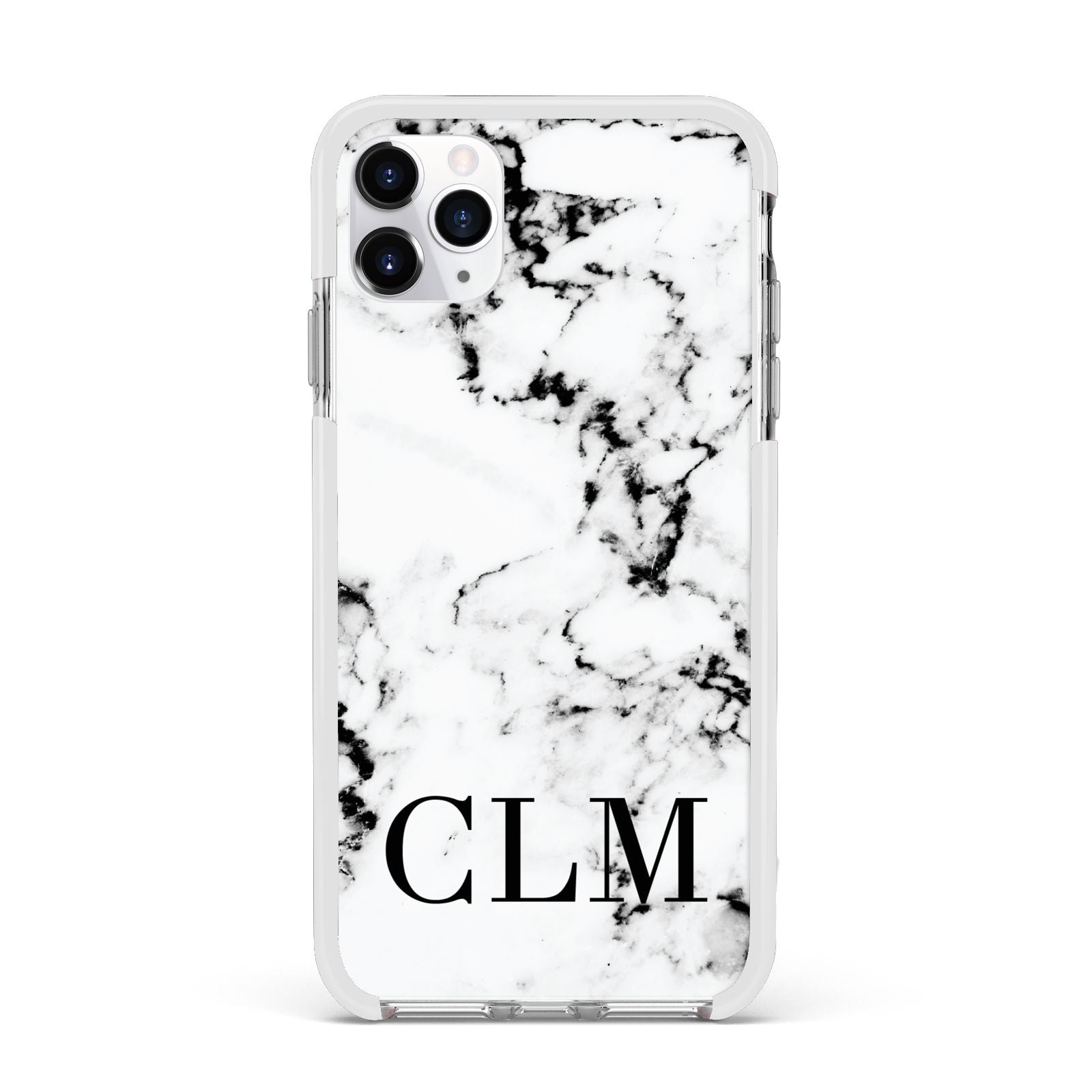 Marble Black Initials Personalised Apple iPhone 11 Pro Max in Silver with White Impact Case