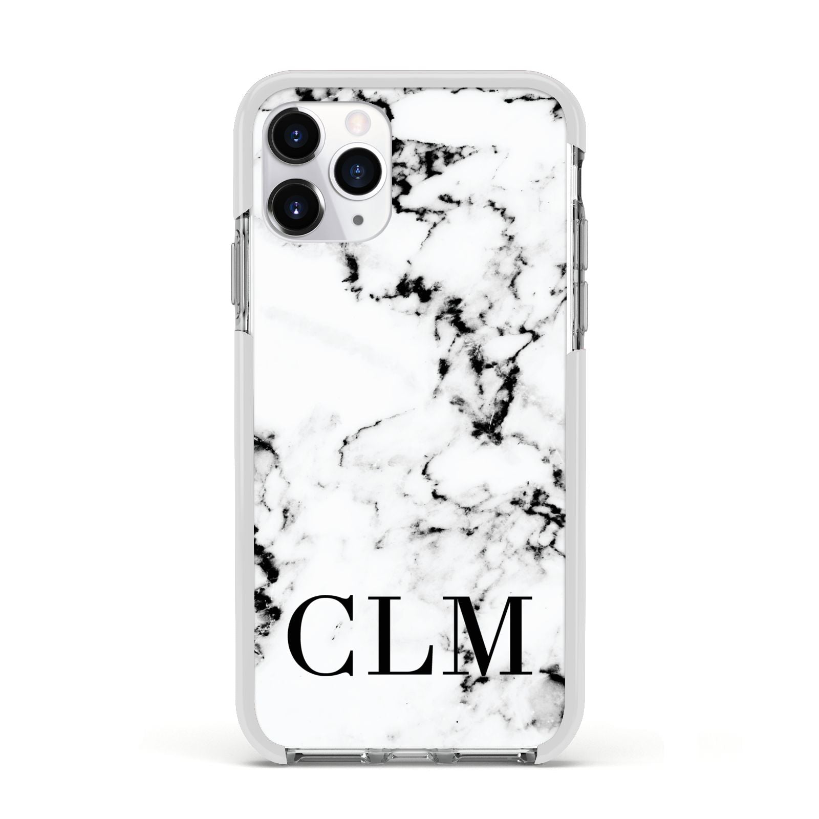 Marble Black Initials Personalised Apple iPhone 11 Pro in Silver with White Impact Case