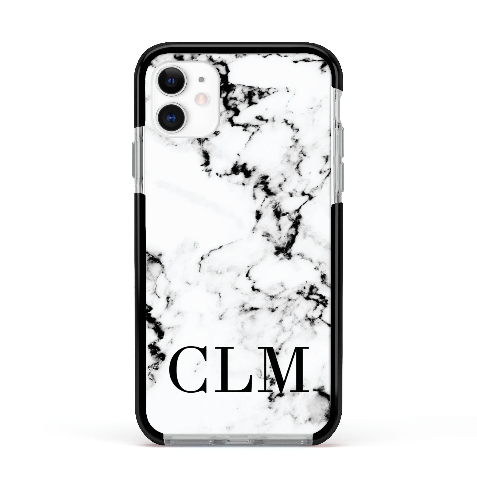 Marble Black Initials Personalised Apple iPhone 11 in White with Black Impact Case