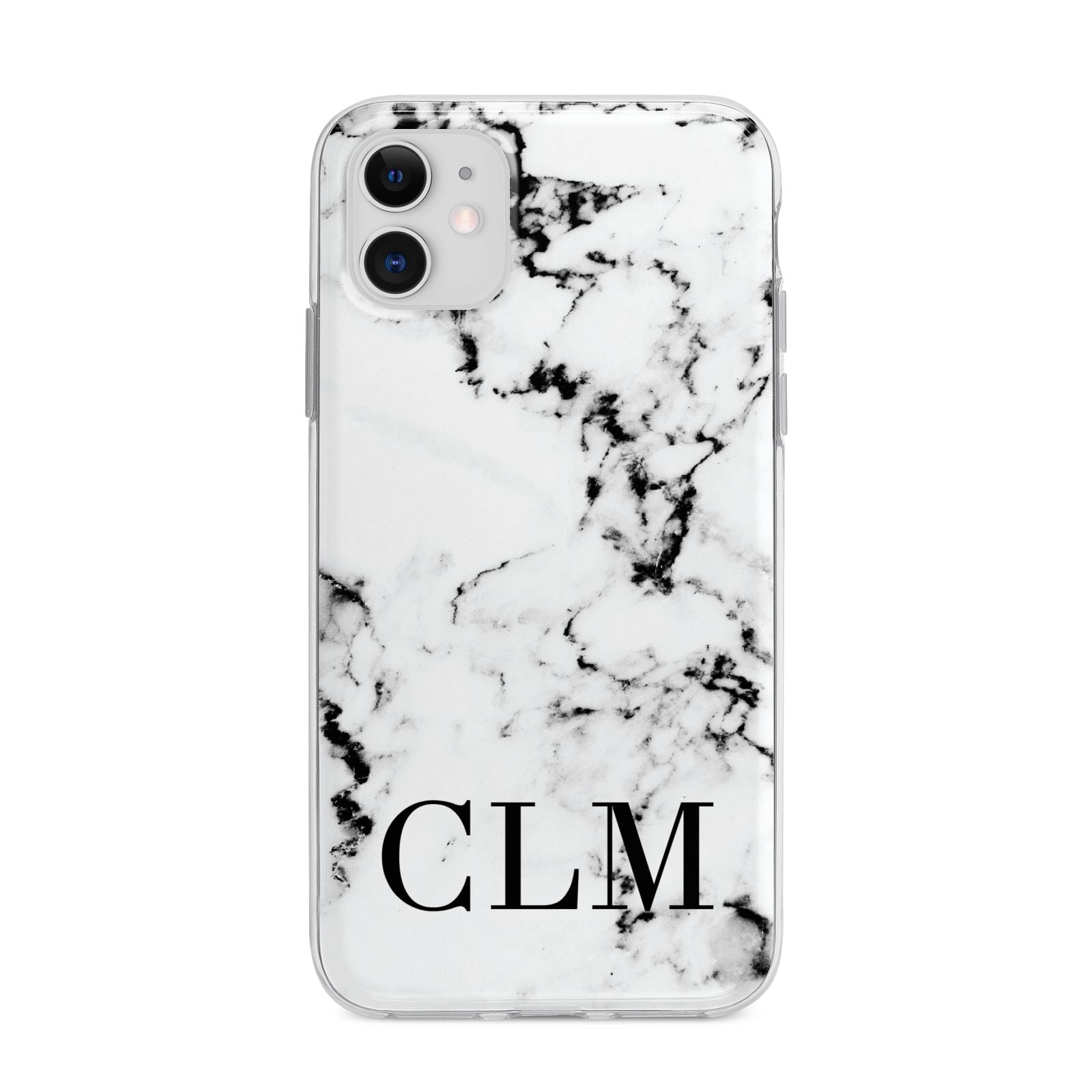 Marble Black Initials Personalised Apple iPhone 11 in White with Bumper Case