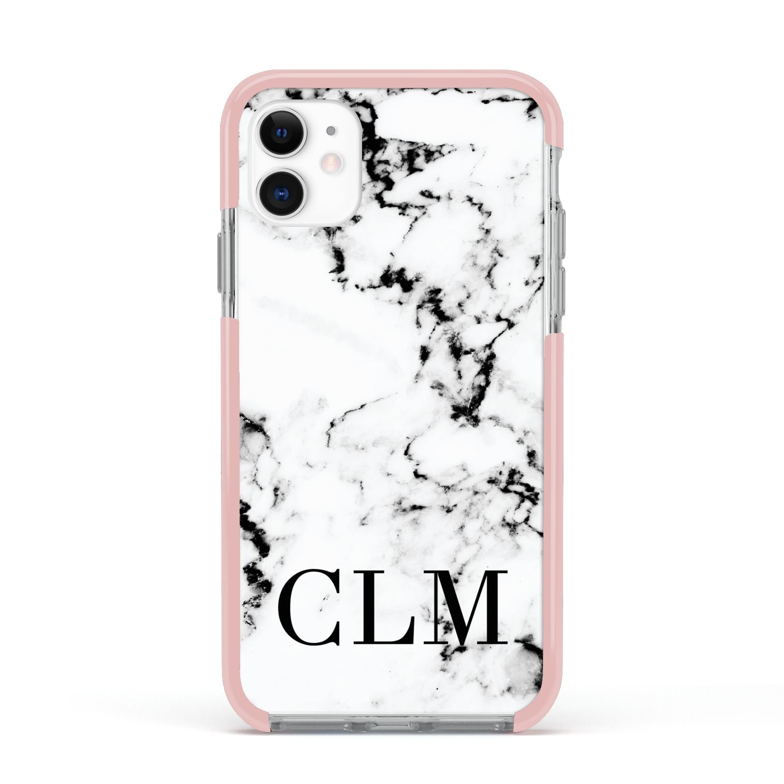 Marble Black Initials Personalised Apple iPhone 11 in White with Pink Impact Case
