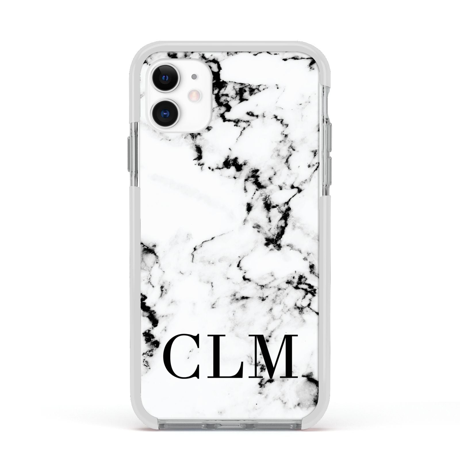 Marble Black Initials Personalised Apple iPhone 11 in White with White Impact Case