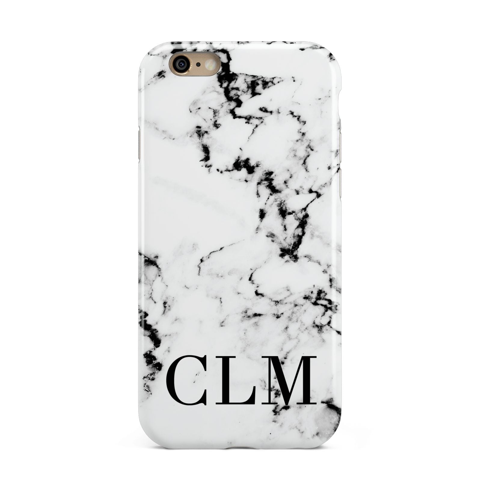 Marble Black Initials Personalised Apple iPhone 6 3D Tough Case