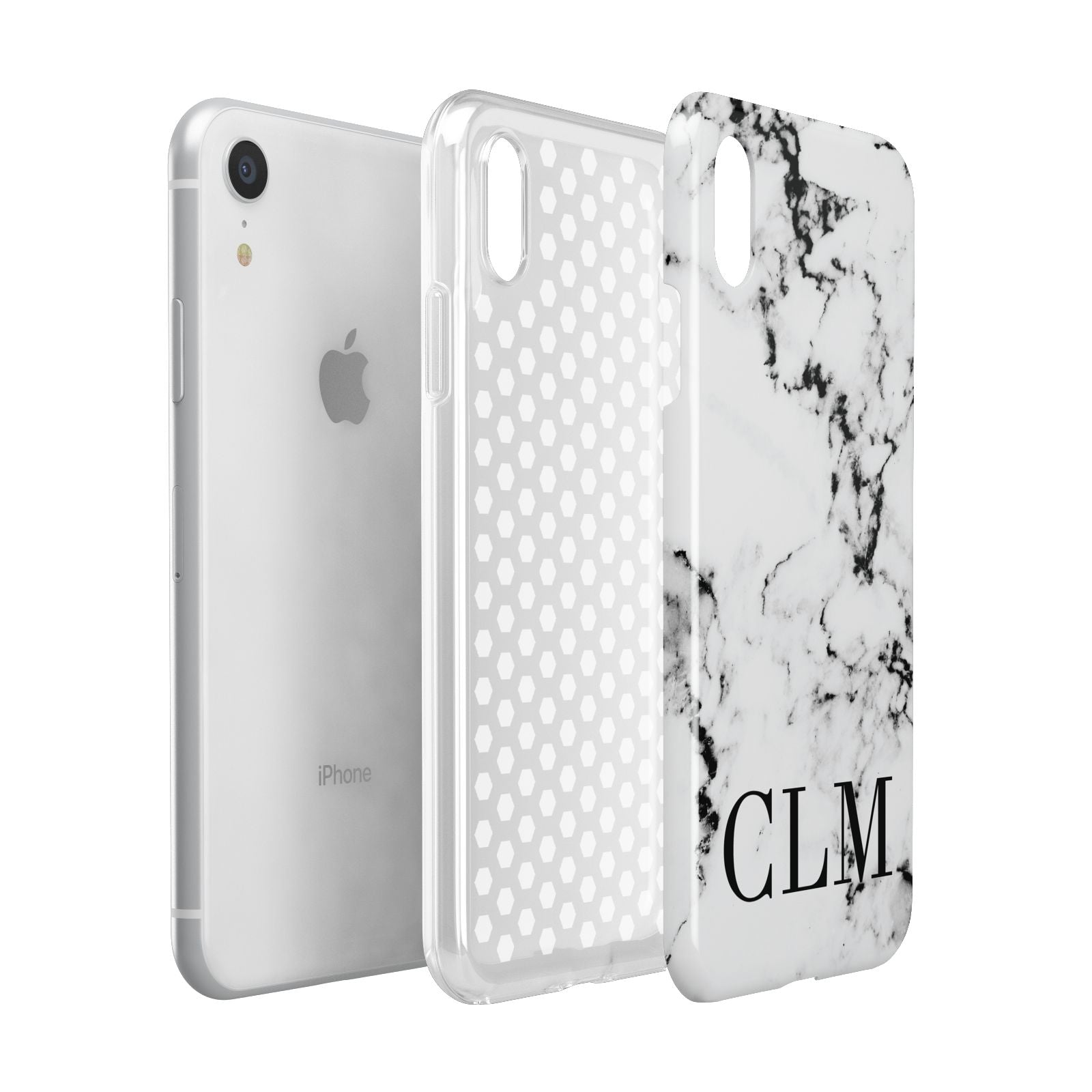 Marble Black Initials Personalised Apple iPhone XR White 3D Tough Case Expanded view