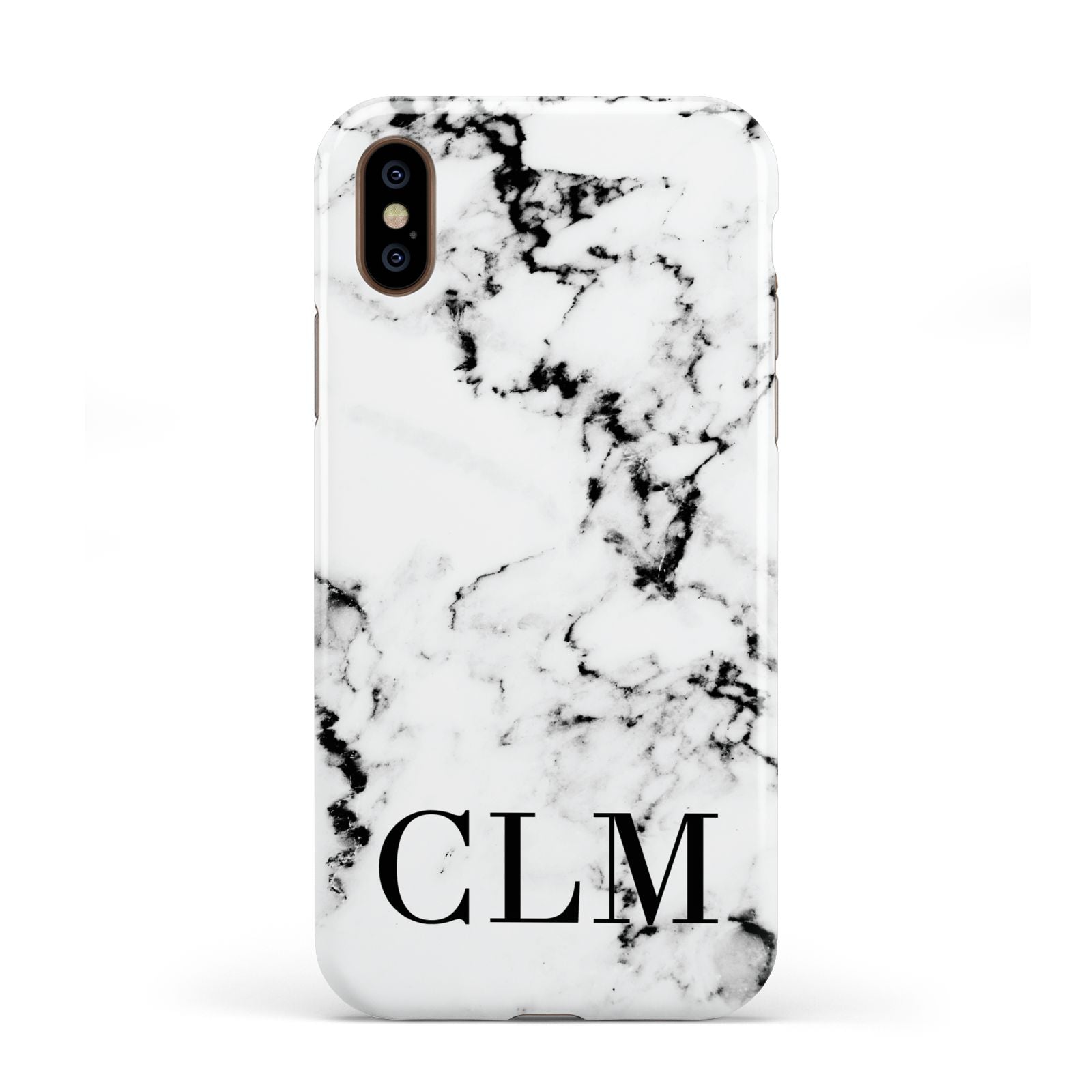 Marble Black Initials Personalised Apple iPhone XS 3D Tough