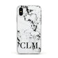 Marble Black Initials Personalised Apple iPhone Xs Impact Case White Edge on Silver Phone