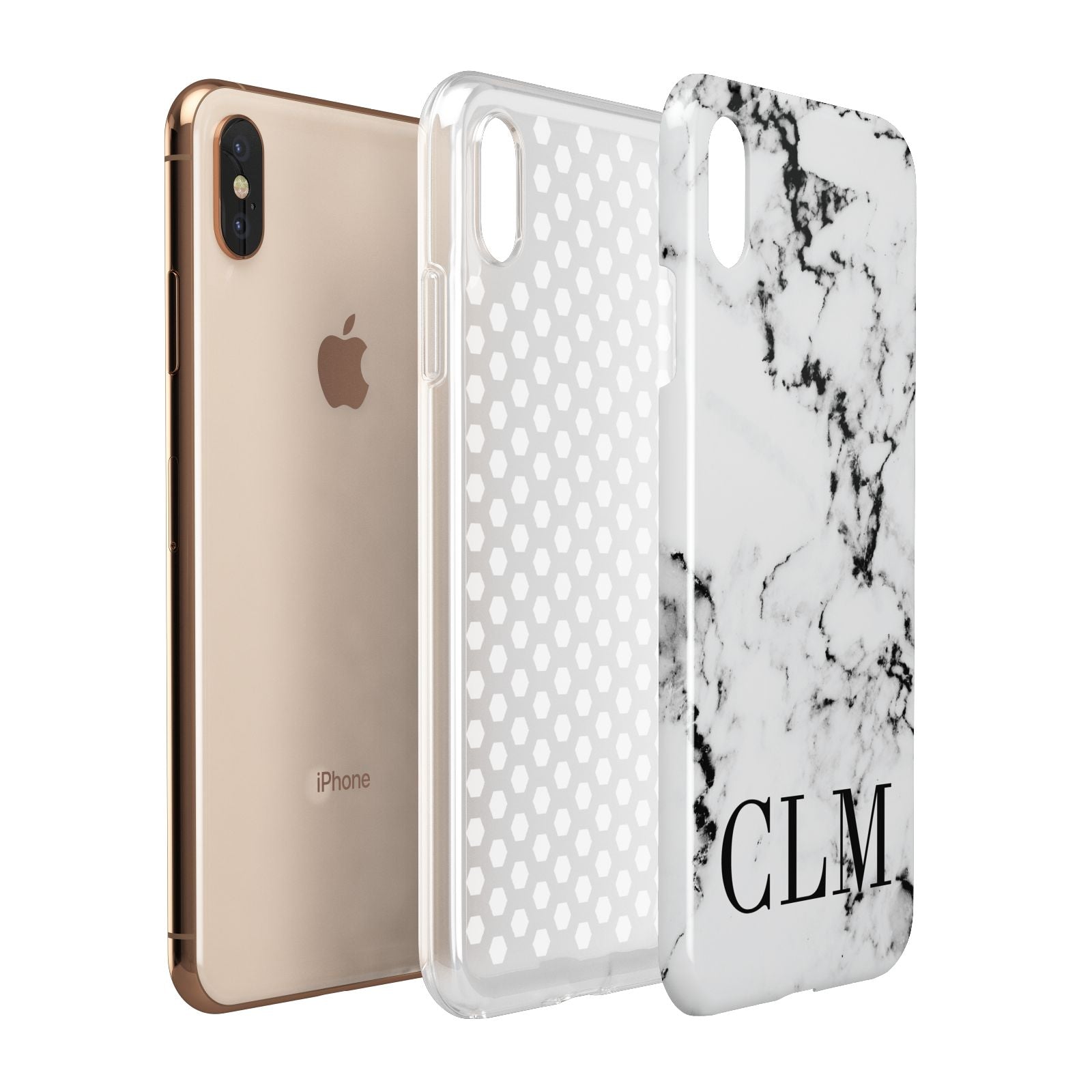 Marble Black Initials Personalised Apple iPhone Xs Max 3D Tough Case Expanded View