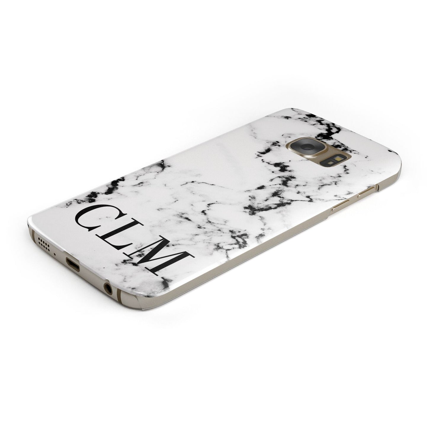 Marble Black Initials Personalised Protective Samsung Galaxy Case Angled Image