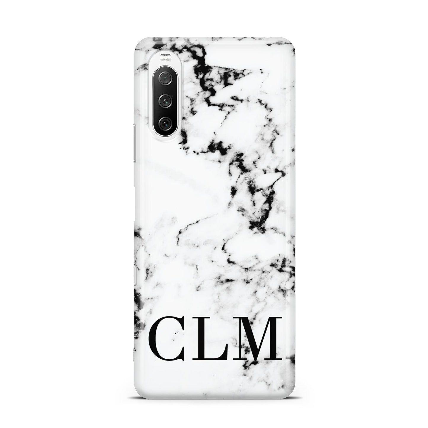 Marble Black Initials Personalised Sony Xperia 10 III Case