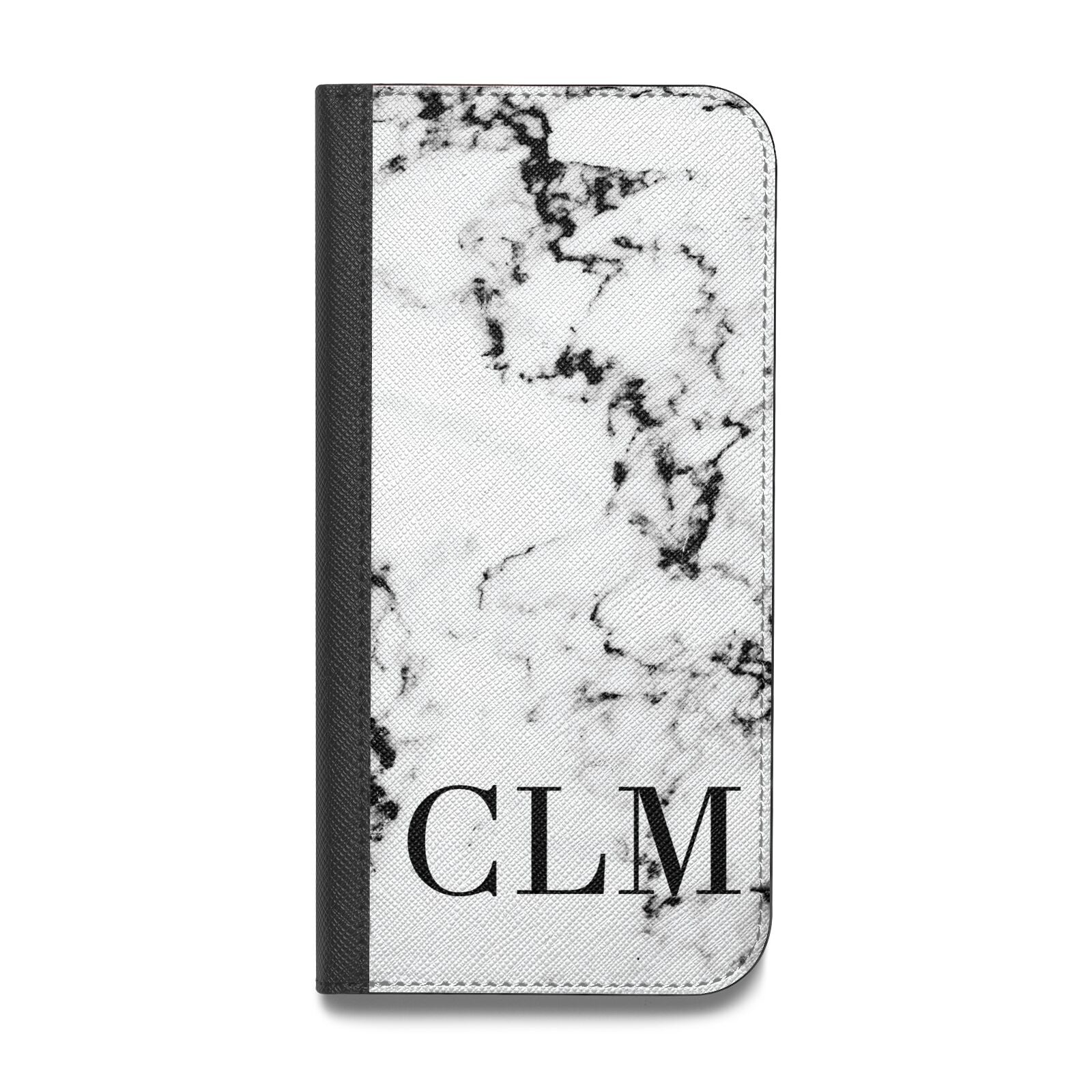 Marble Black Initials Personalised Vegan Leather Flip iPhone Case