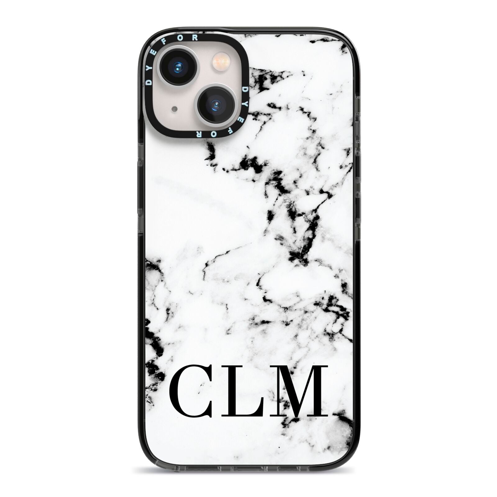 Marble Black Initials Personalised iPhone 13 Black Impact Case on Silver phone