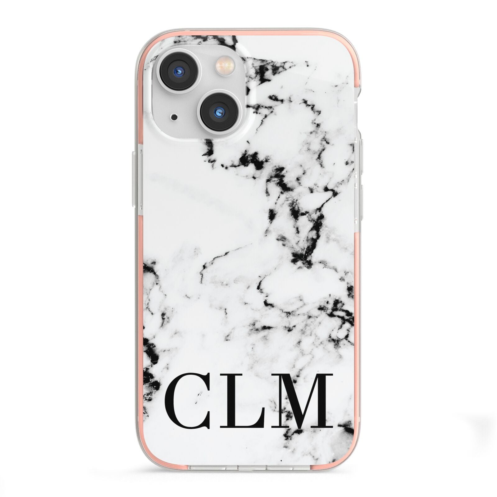 Marble Black Initials Personalised iPhone 13 Mini TPU Impact Case with Pink Edges