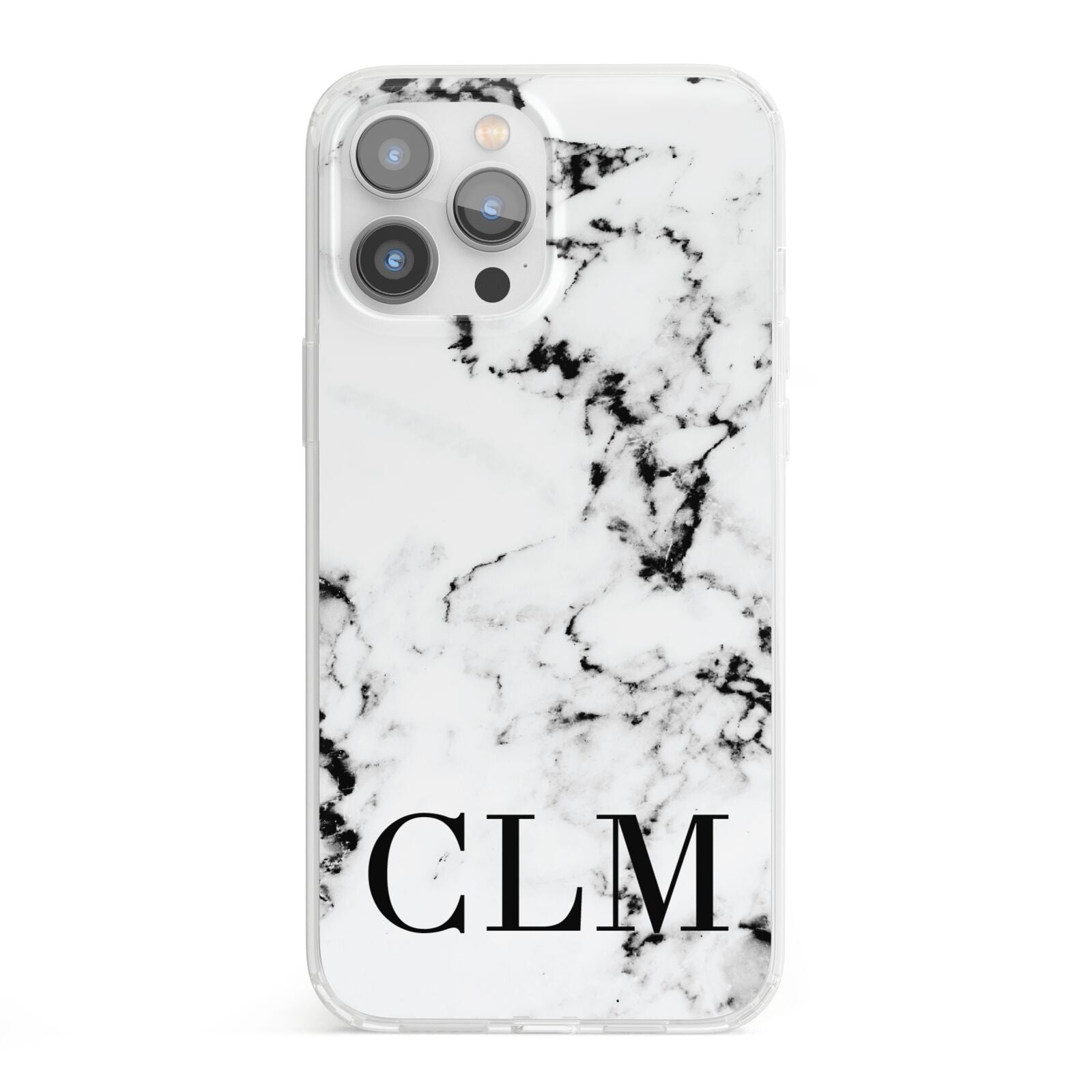 Marble Black Initials Personalised iPhone 13 Pro Max Clear Bumper Case