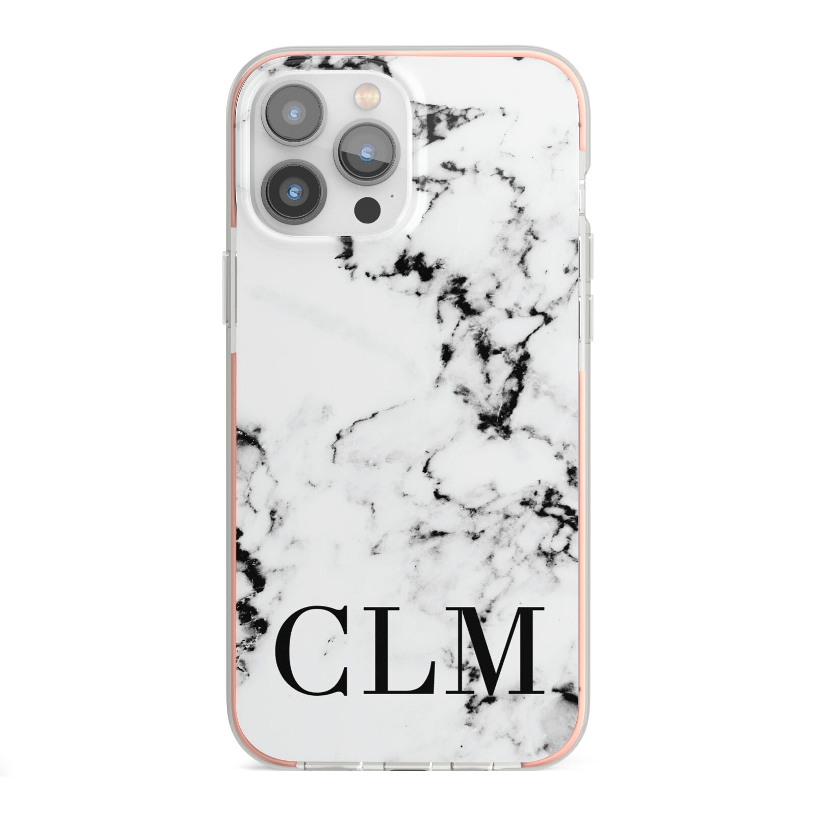 Marble Black Initials Personalised iPhone 13 Pro Max TPU Impact Case with Pink Edges