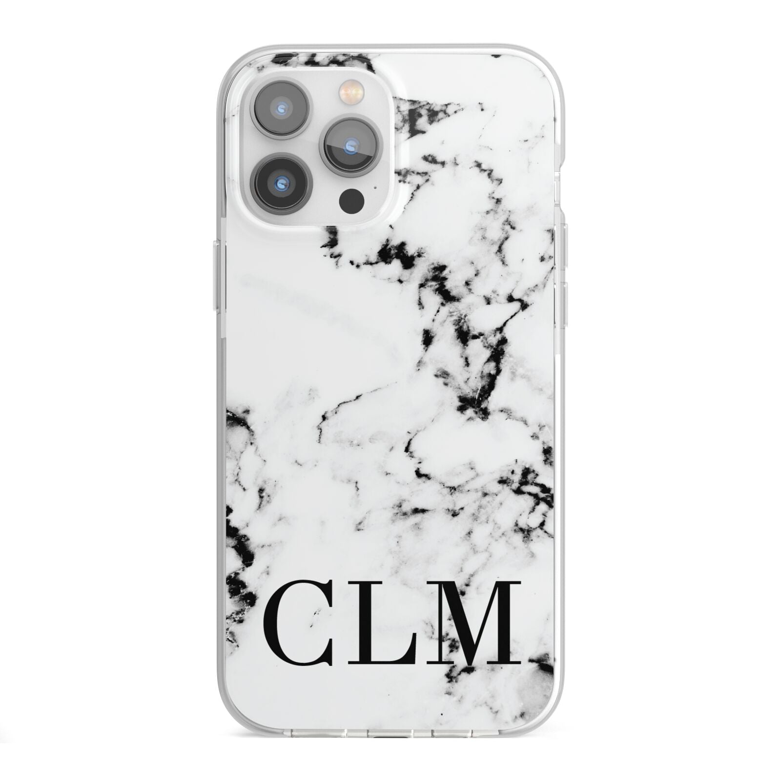 Marble Black Initials Personalised iPhone 13 Pro Max TPU Impact Case with White Edges