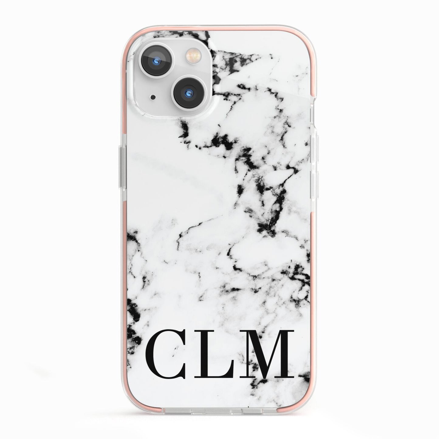 Marble Black Initials Personalised iPhone 13 TPU Impact Case with Pink Edges