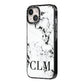 Marble Black Initials Personalised iPhone 14 Black Impact Case Side Angle on Silver phone