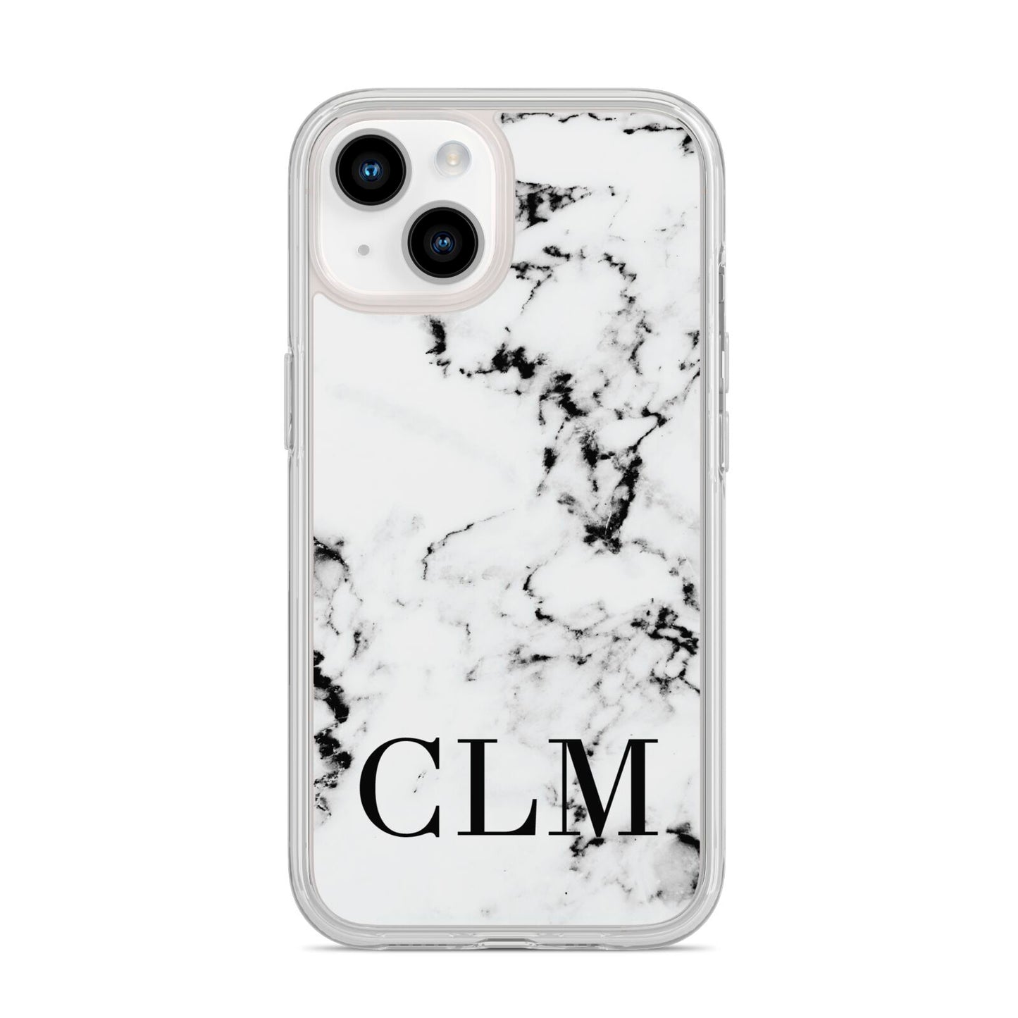Marble Black Initials Personalised iPhone 14 Clear Tough Case Starlight
