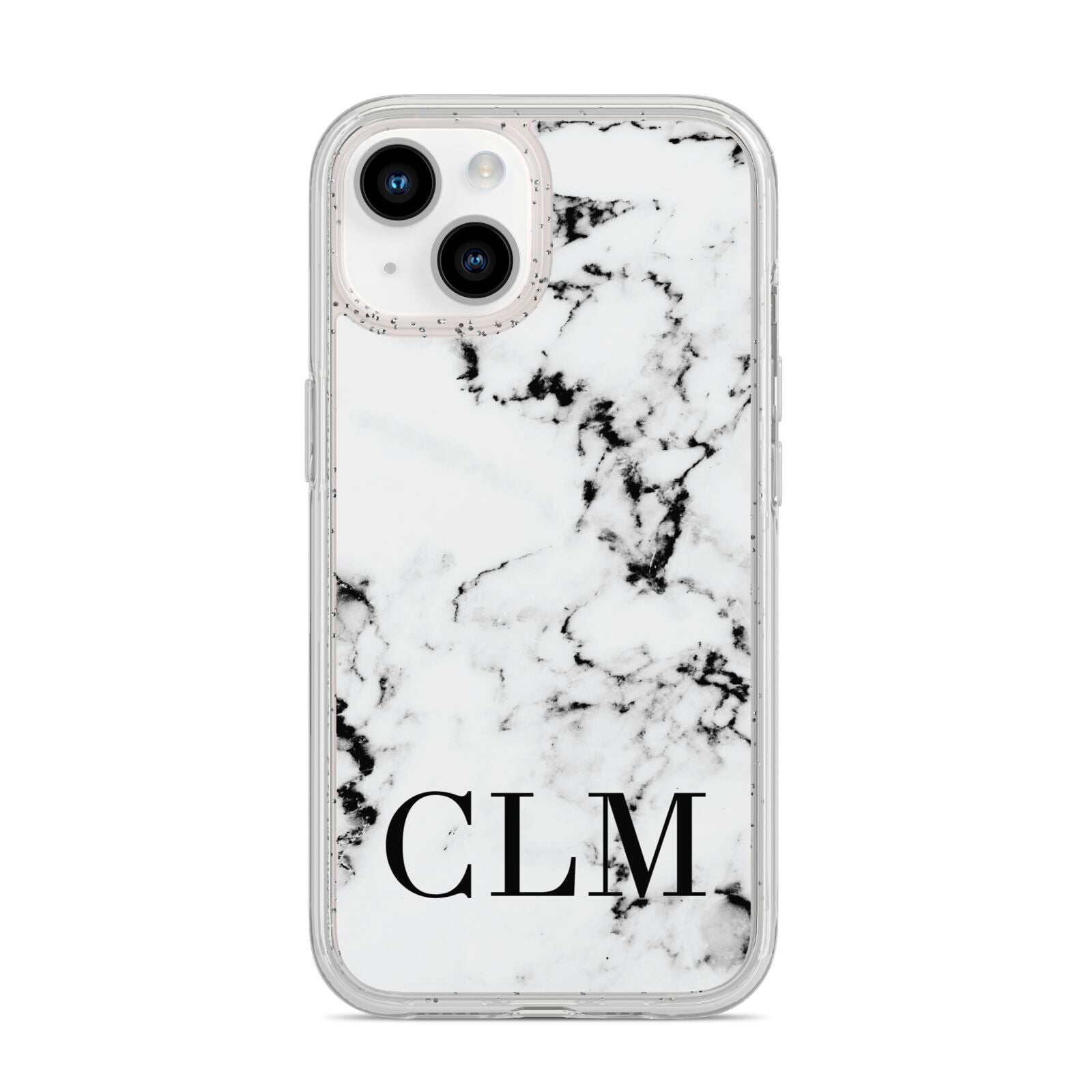 Marble Black Initials Personalised iPhone 14 Glitter Tough Case Starlight