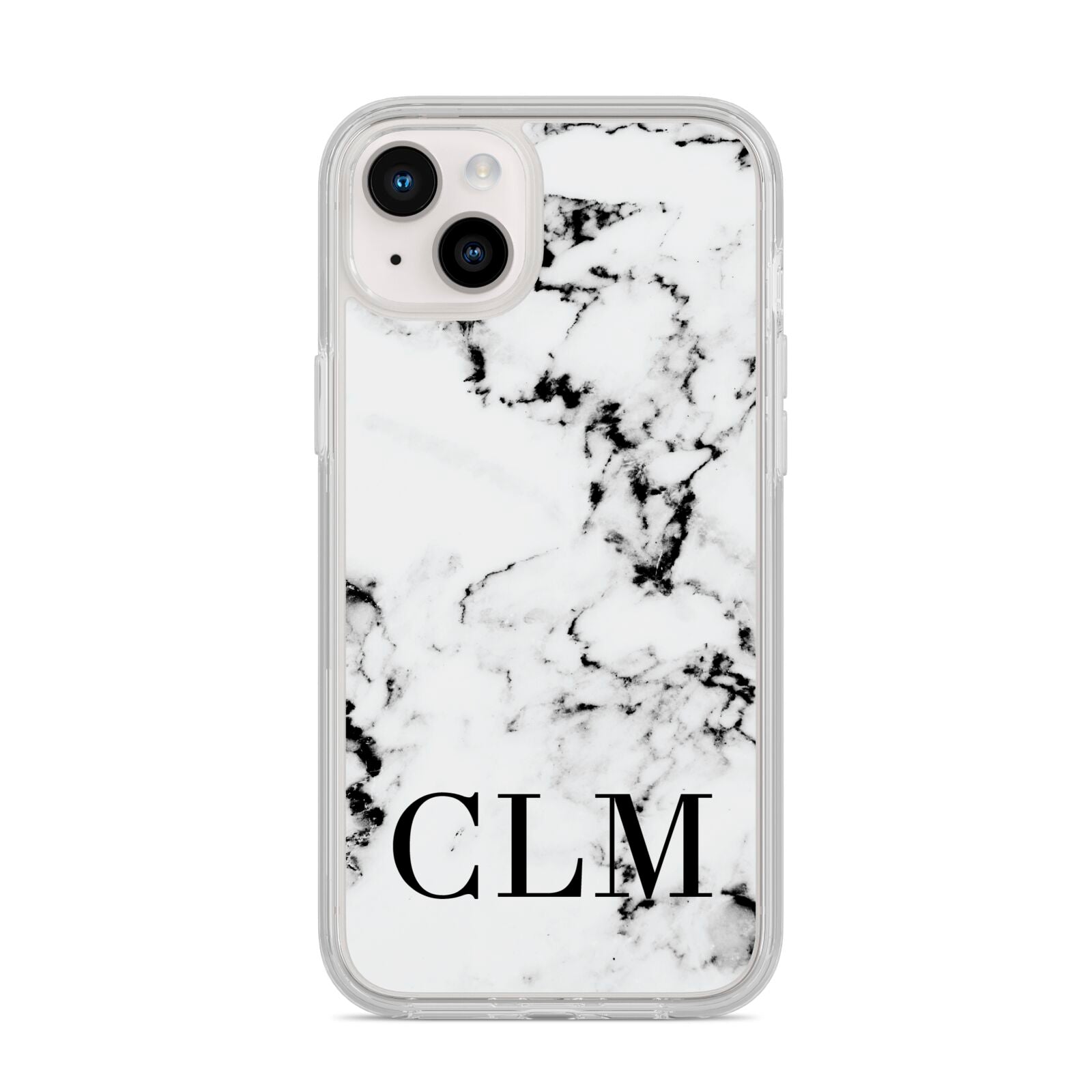 Marble Black Initials Personalised iPhone 14 Plus Clear Tough Case Starlight