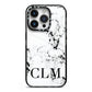 Marble Black Initials Personalised iPhone 14 Pro Black Impact Case on Silver phone