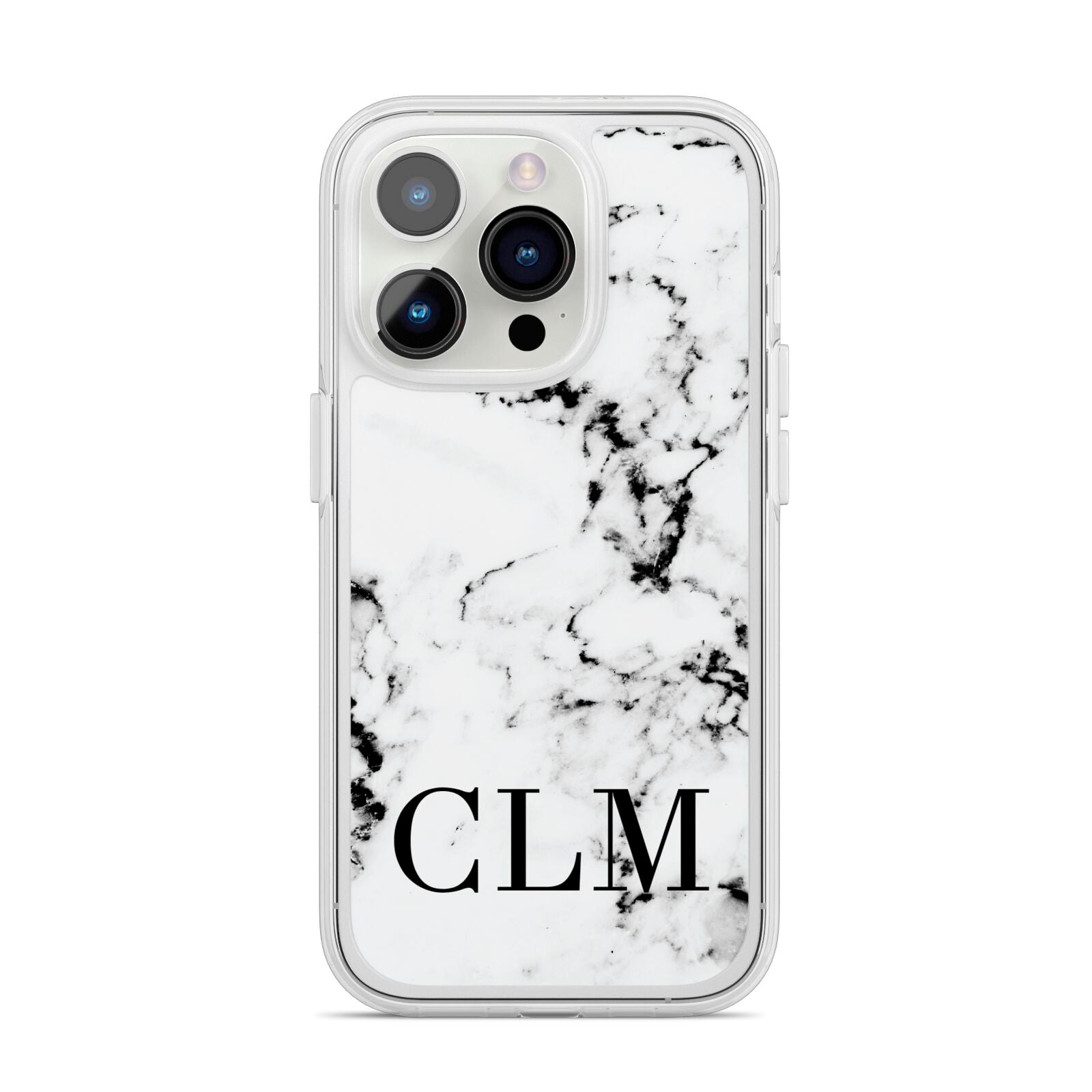 Marble Black Initials Personalised iPhone 14 Pro Clear Tough Case Silver