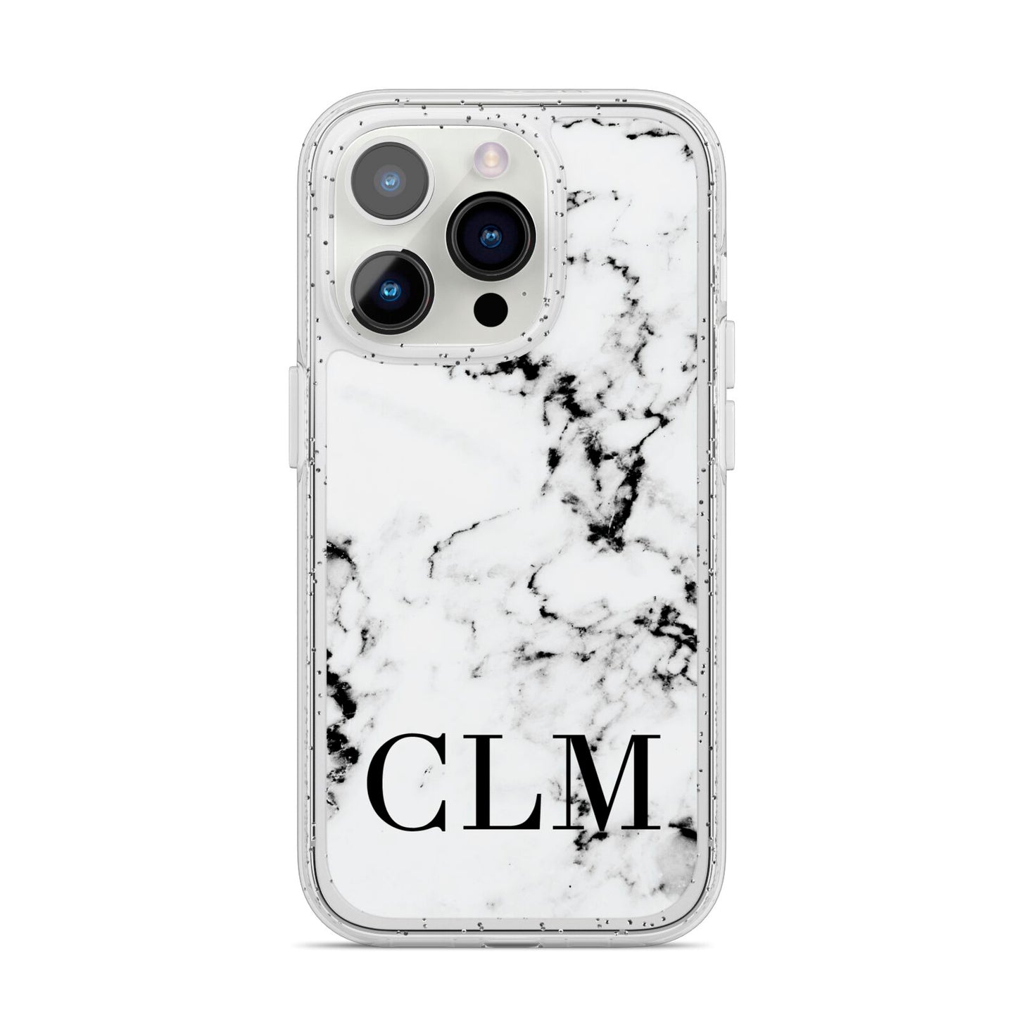 Marble Black Initials Personalised iPhone 14 Pro Glitter Tough Case Silver